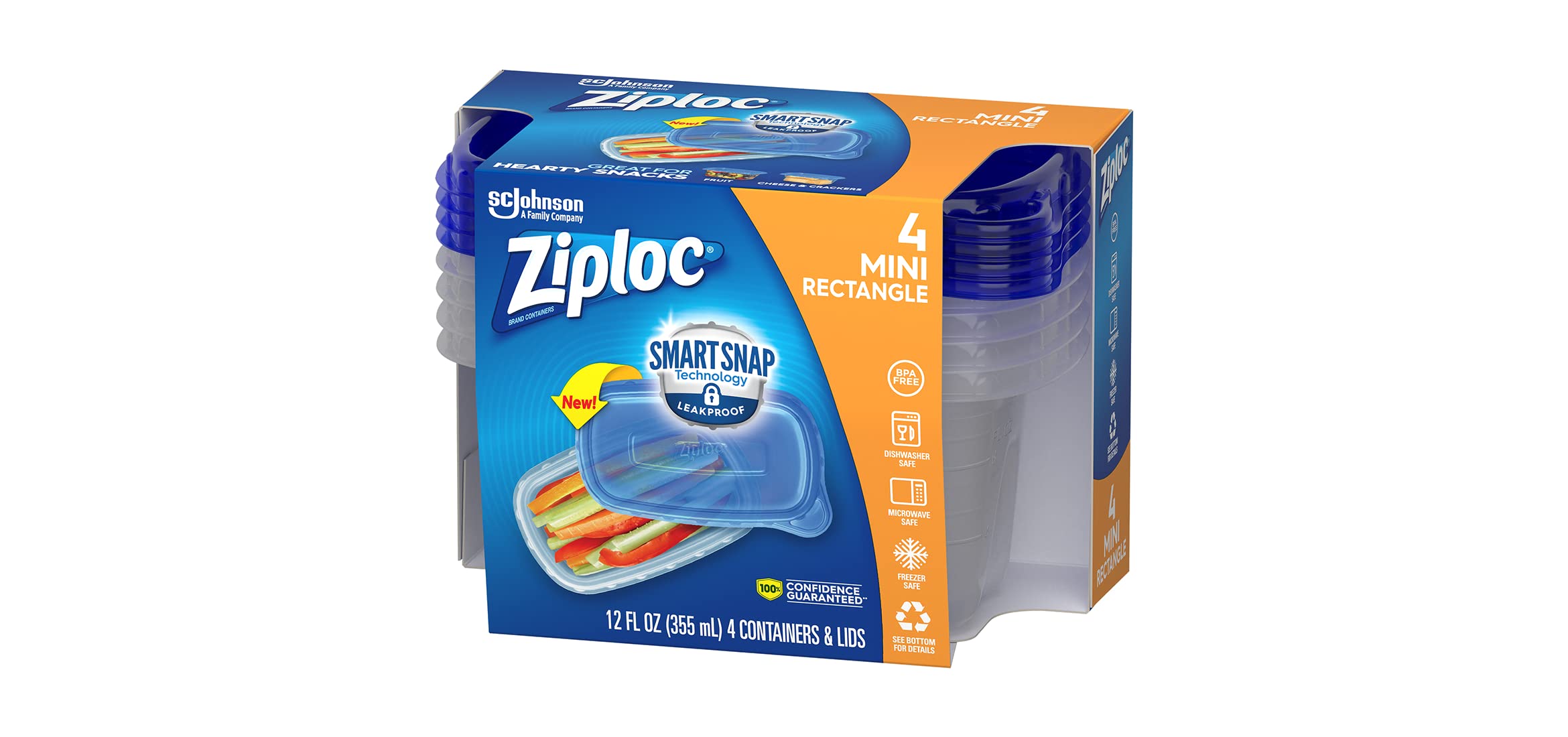 Ziploc Container, Medium Rectangle, 1.5 Cups, 4 Count (Pack Of 1)