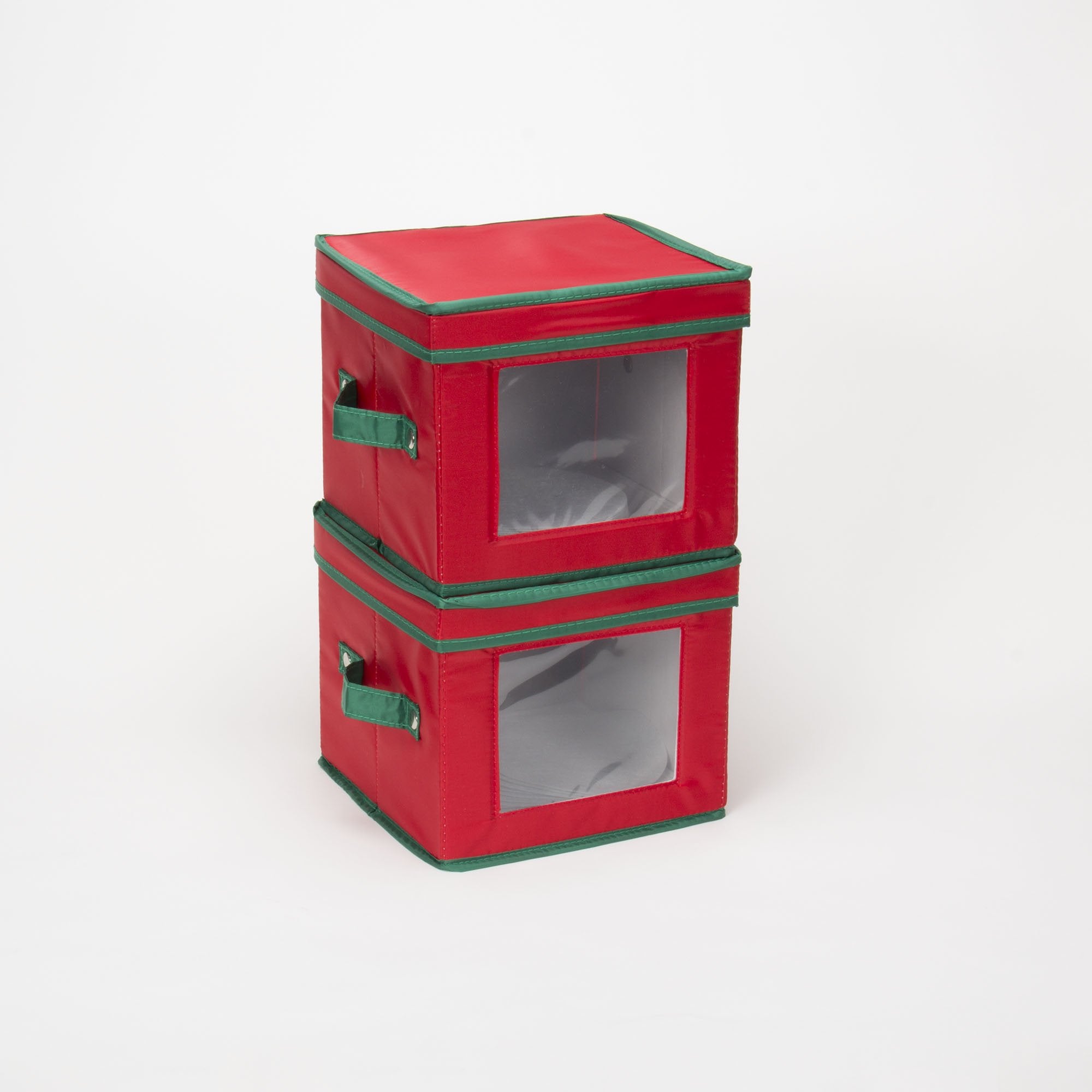 Household Essentials Holiday China Dinnerware Storage for Salad Plates or Bowls, Red & Green, Model 534RED, Removable Lid, Polyester