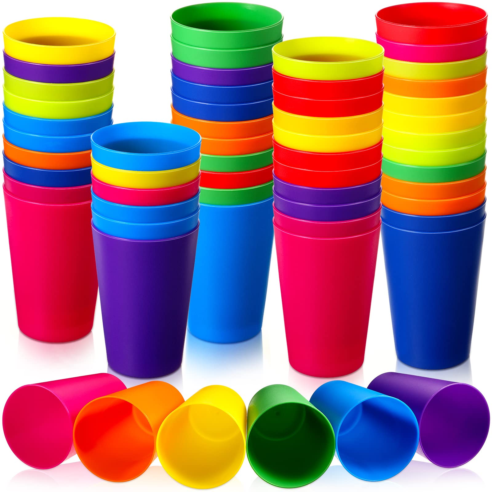 Potchen 60 Pcs Plastic Cups Kids 8.5 oz Reusable Drinking Cups, Multicolor