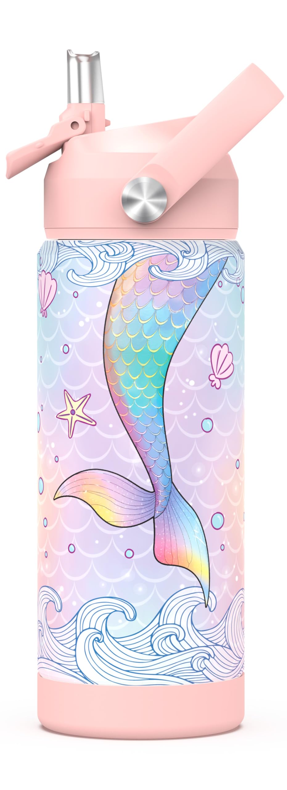 Ntswasd Girls Water Bottle with Straw,18 oz Kids Insulated Cups with Stainless Steel Leak Proof for School,Sport&Travel(Mermaid)