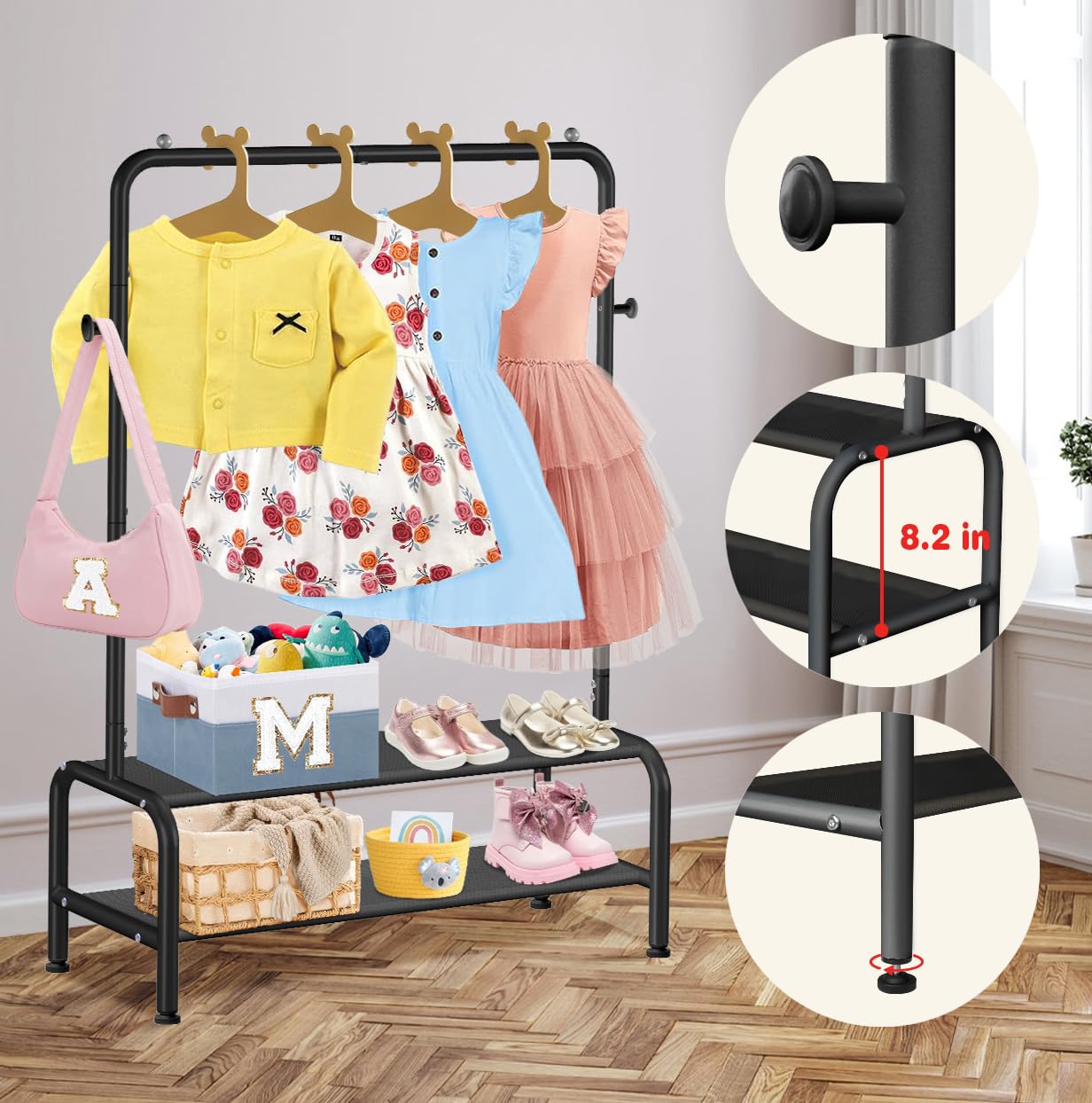 Kids Clothing Rack - Kids Dress Up Clothes Storage Racks - Baby Toddler Clothes Rack - Small Kids Costume Wardrobe Rack With 2 F