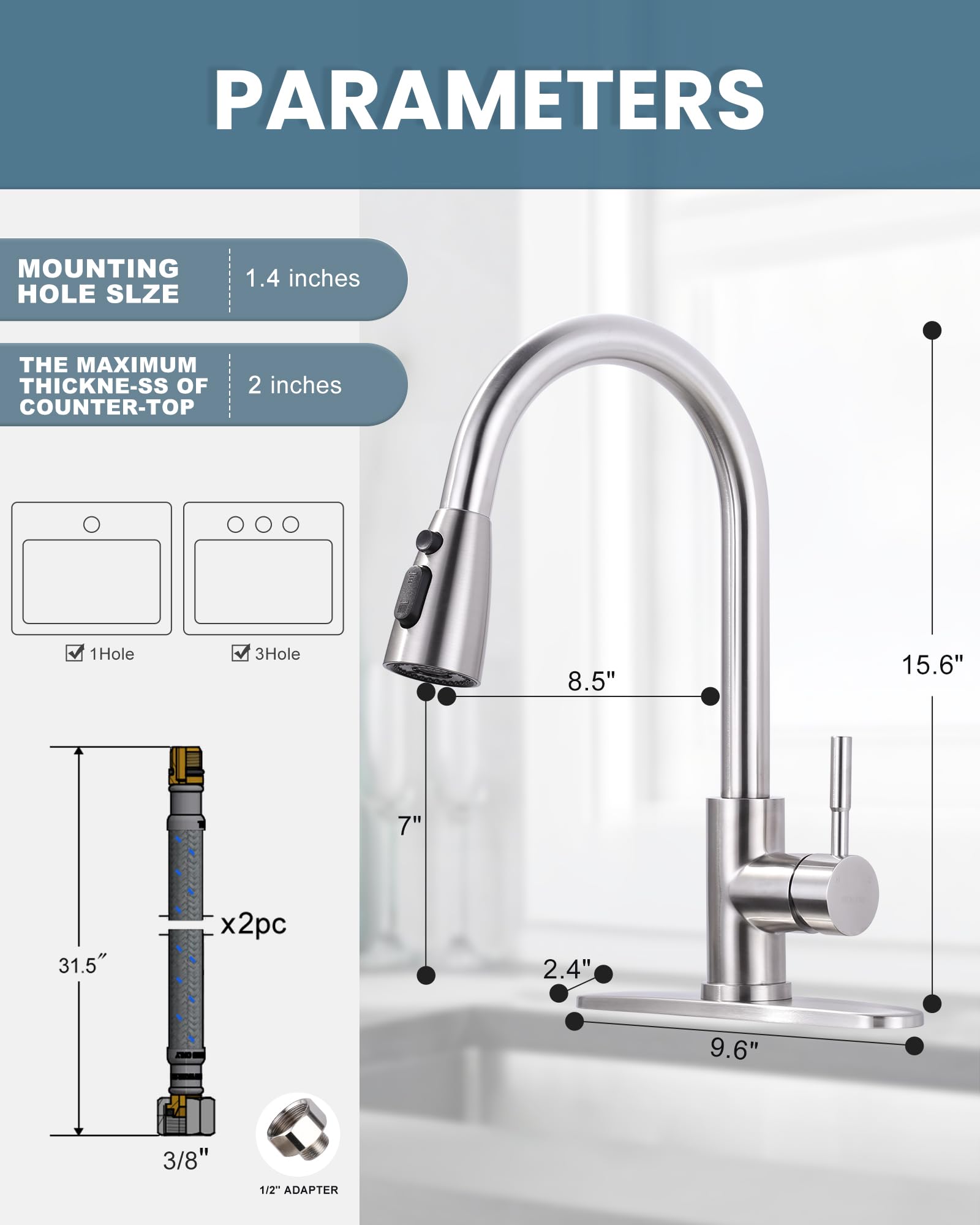 Wowow Kitchen Faucet With Sprayer, Kitchen Sink Faucet, Sus 304 Stainless Steel, High Arc Single Handle Brushed Nickel Kitchen F