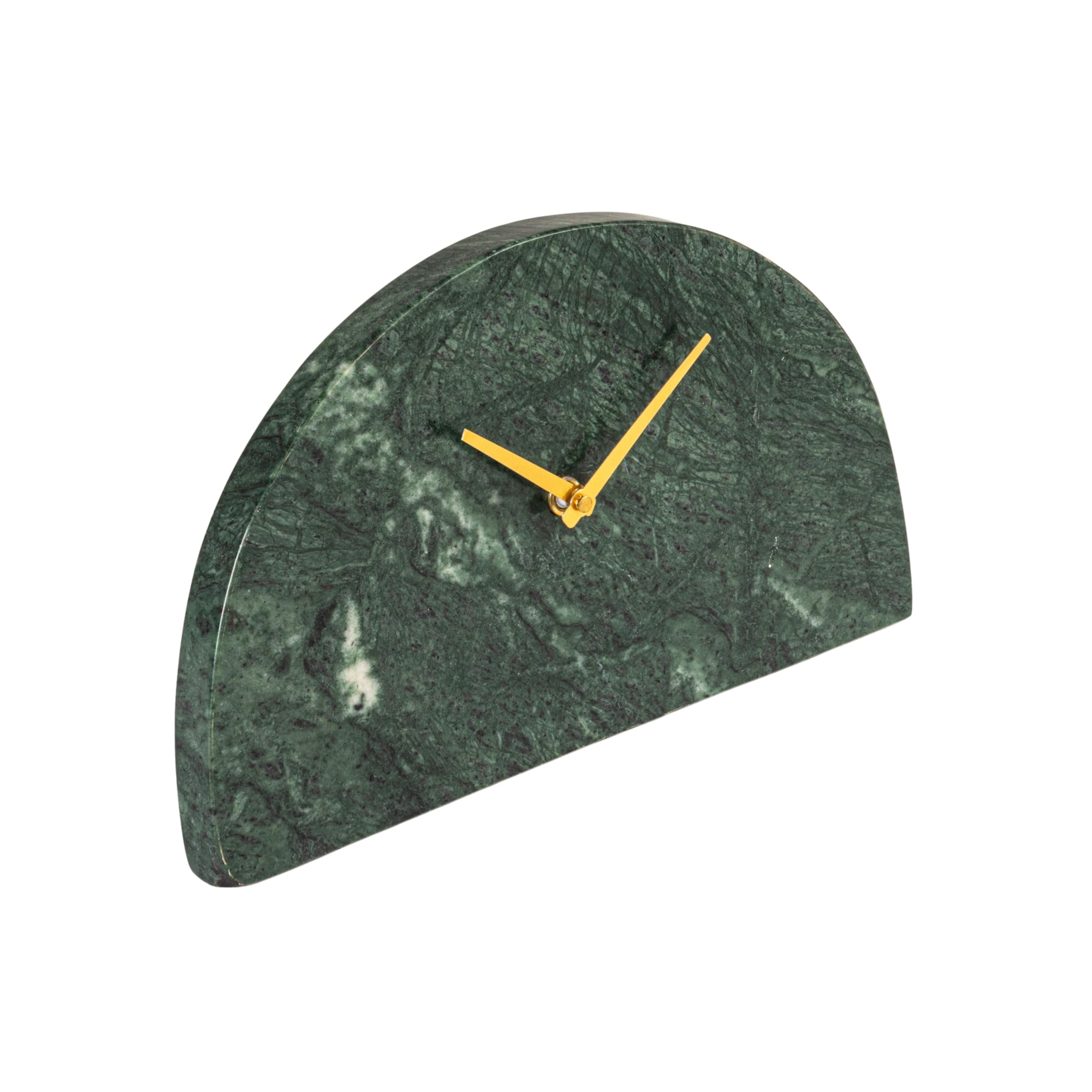 Bloomingville Decorative Half Moon Marble Mantel Clock, Green And Gold