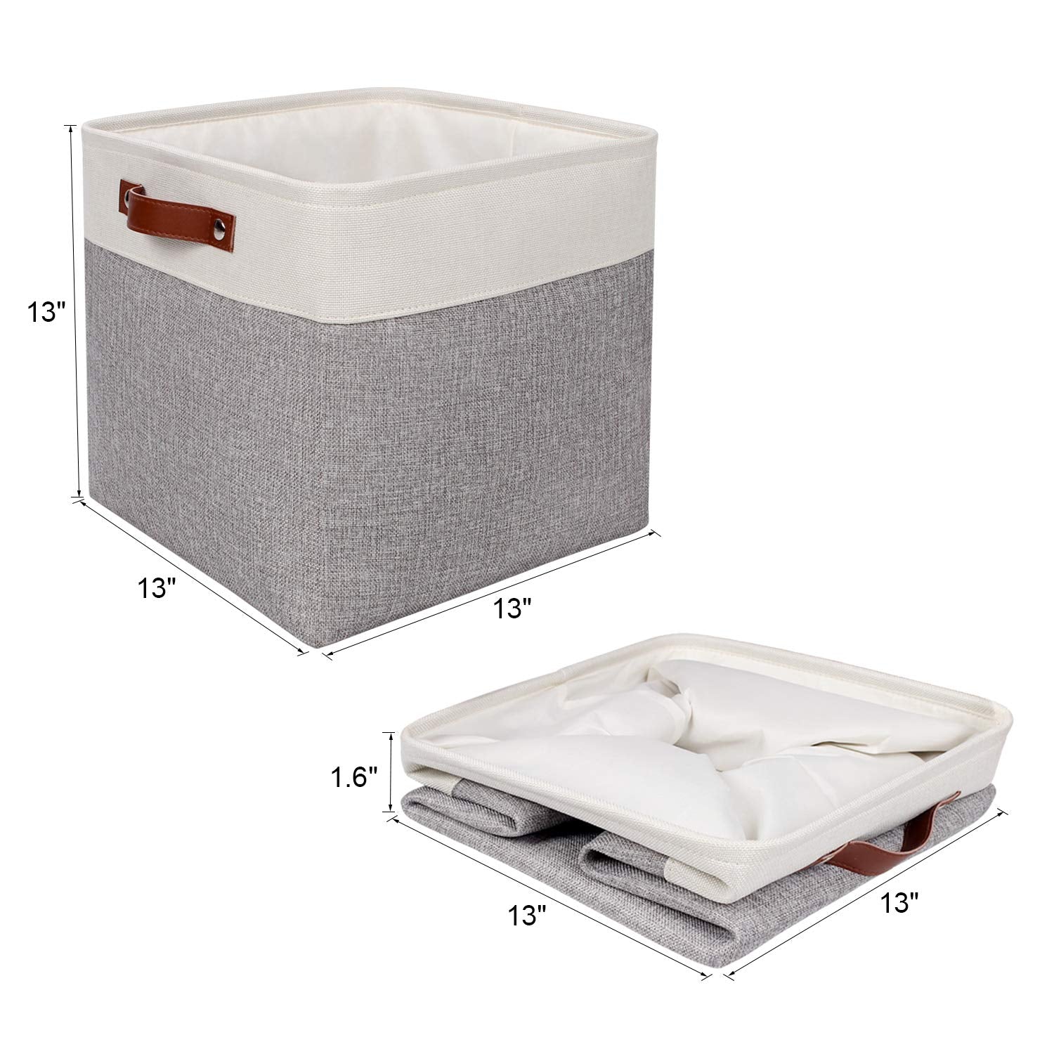 Univivi Storage Bins With Hard Bottom,13 X 13 X13 Cube Storage Baskets With Handles,Gray Foldable Fabric Storage Bins Organizer