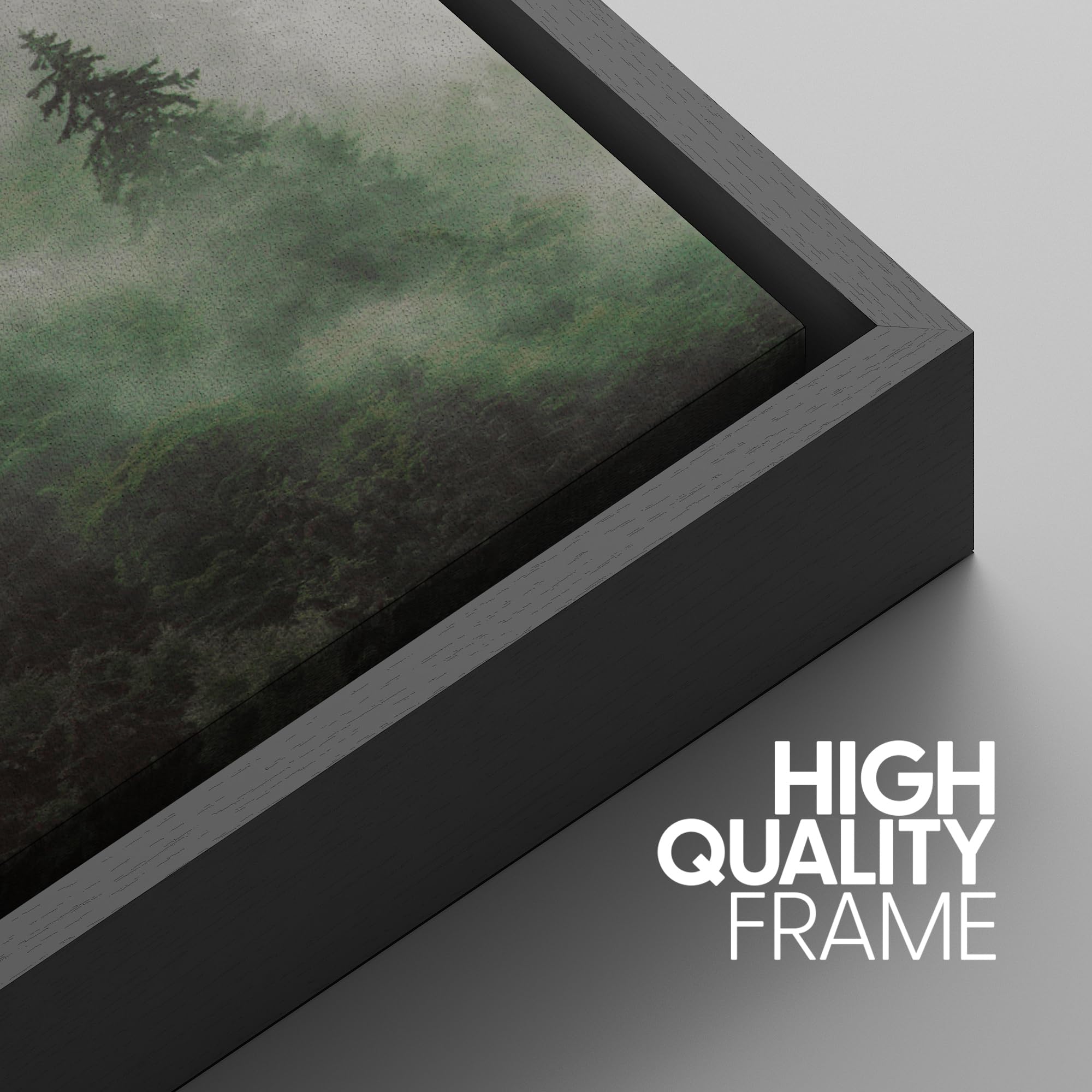 SIGNWIN Framed Canvas Print Wall Art Woodland Nursery Decor Set Fog & Mist Over Green Pine Tree Forest Nature Wilderness Modern Art Chic Landscape for Living Room  Bedroom  Office - 16''x24''x3 Black