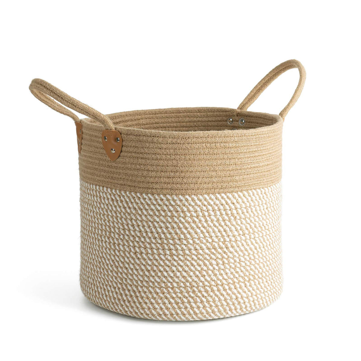 Chicvita Large Jute Basket Woven Storage Basket With Handles - Jute Laundry Basket Toy Towels Blanket Basket Home Decor, White,