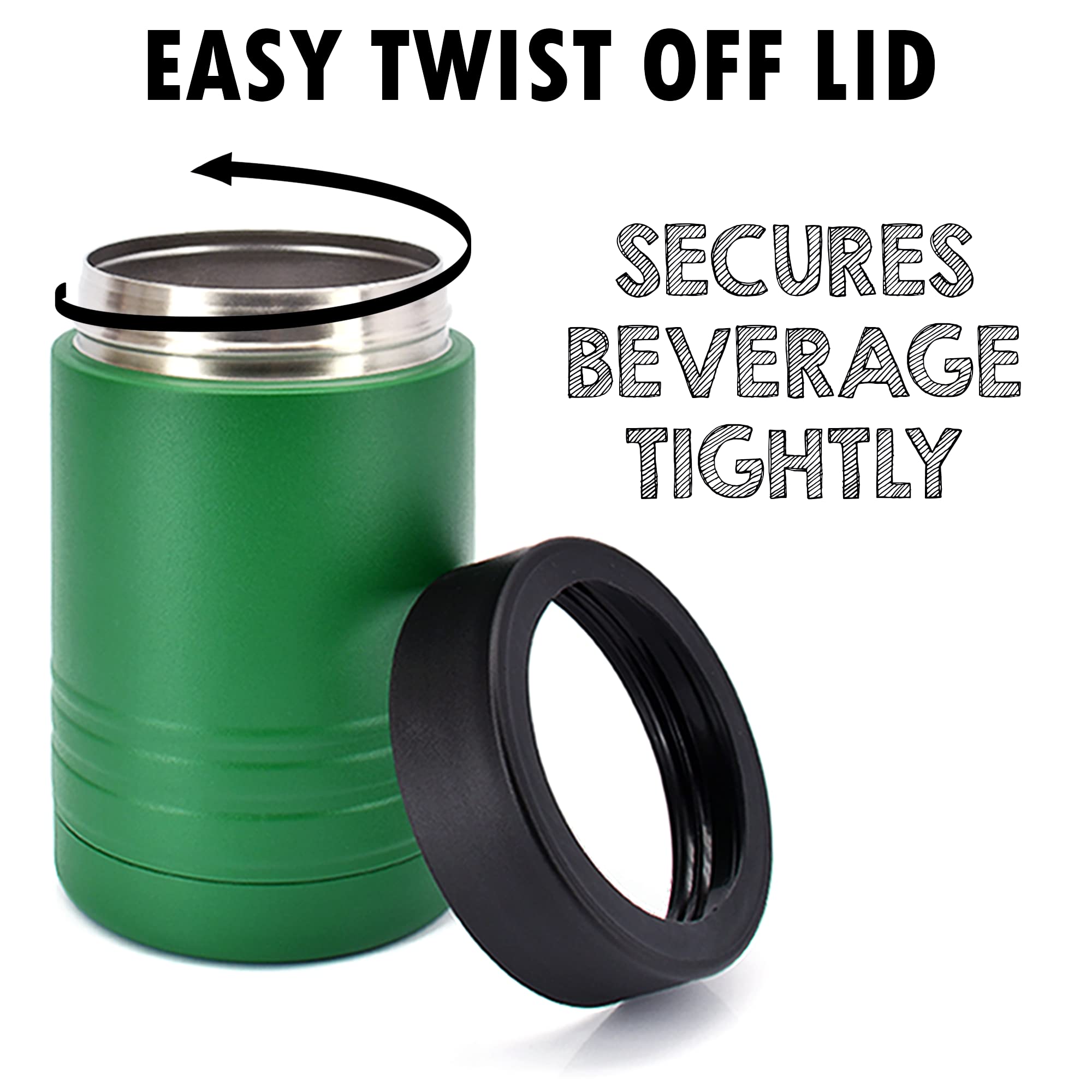 Clear Water Home Goods - 12 Oz Stainless Steel Double Wall Vacuum Insulated Can Or Bottle Beverage Cooler - Powder Coated Green