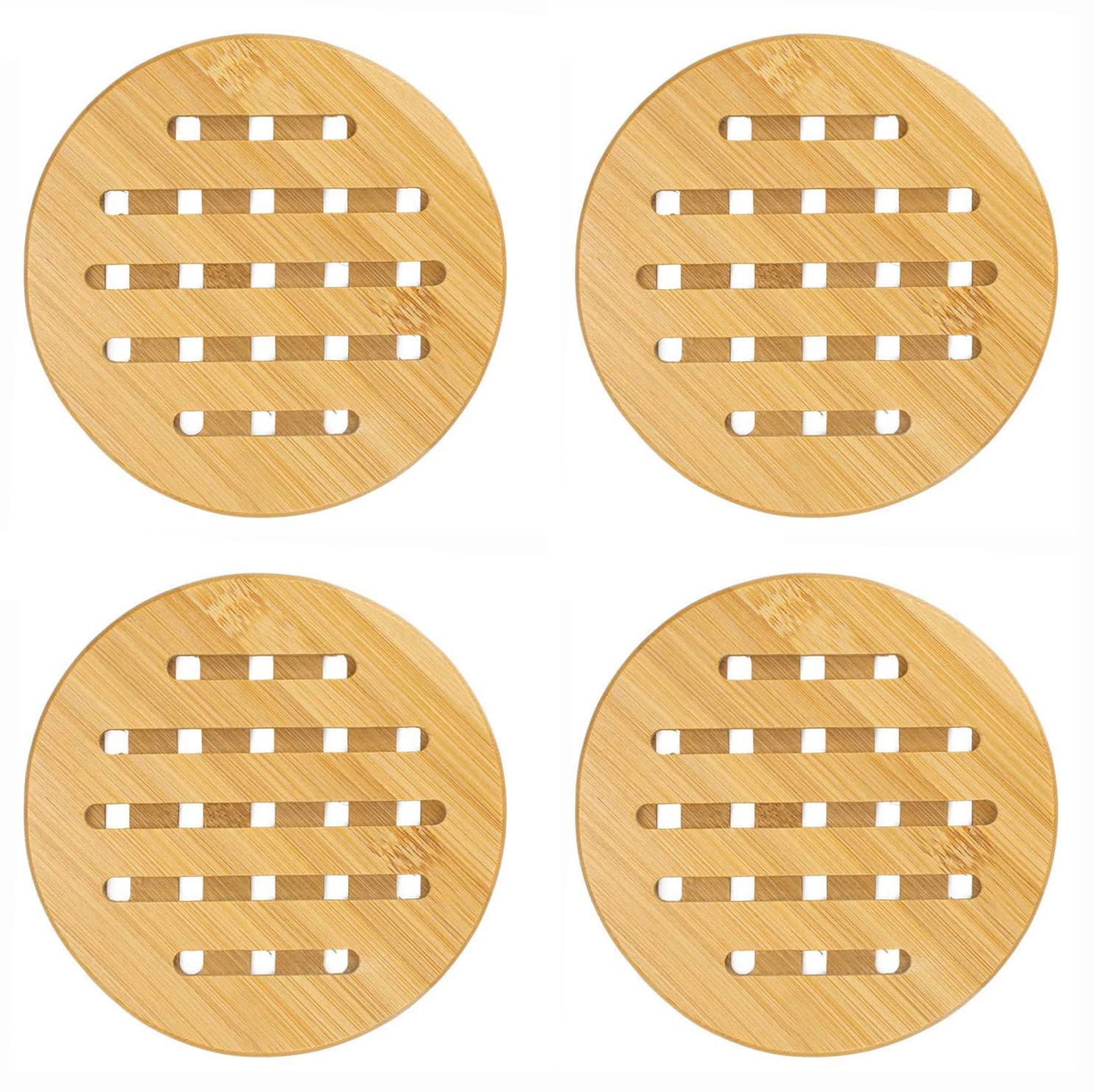 Set Of 4 Heat Resistant Bamboo Trivet, Natural Bamboo Trivet, Bamboo Holders, Bamboo Wood Hot Pads For Kitchen Hot Dishes, Pot,