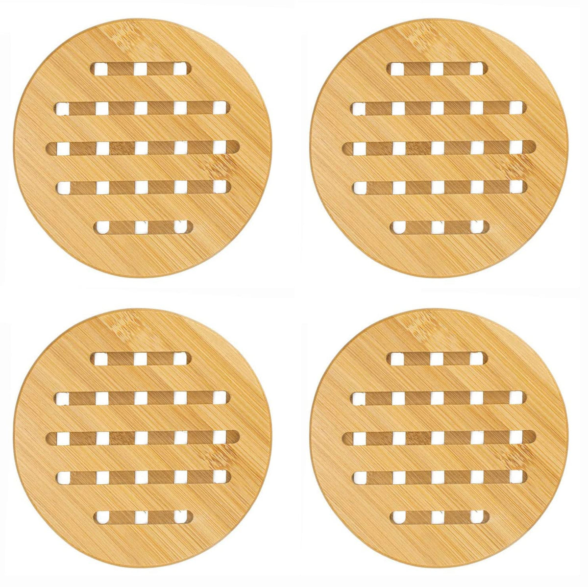 Set Of 4 Heat Resistant Bamboo Trivet, Natural Bamboo Trivet, Bamboo Holders, Bamboo Wood Hot Pads For Kitchen Hot Dishes, Pot,