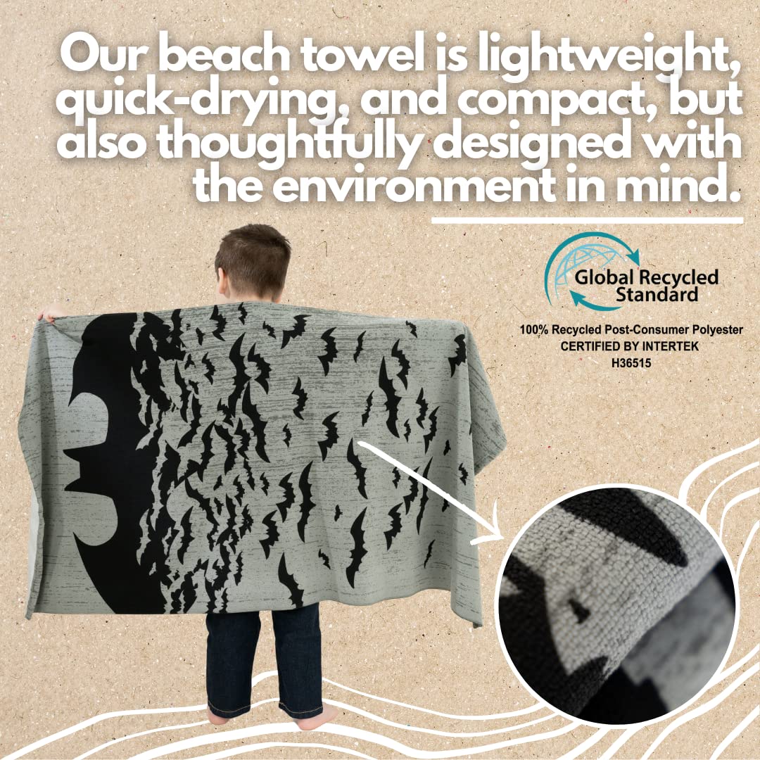 Franco Batman Kids Super Soft Lightweight 100% Recycled Bath/Pool/Beach Towel Made From Recycled Plastic Bottles, 58 In X 28 In,