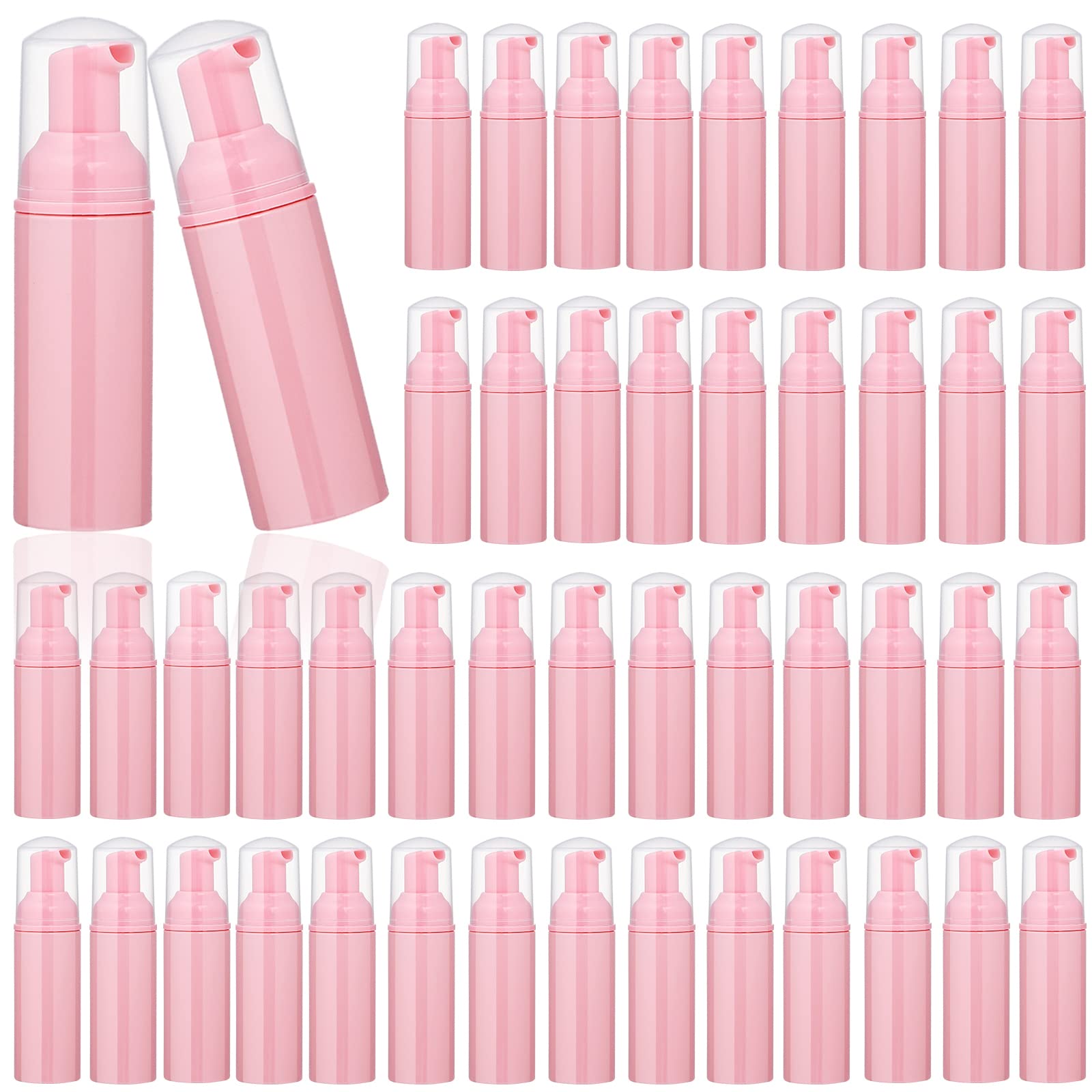 50 Pcs 2Oz/60Ml Foam Pump Bottle Lash Shampoo Bottles Travel Foam Pump Bottle Empty Pink Plastic Refillable Mini Soap Dispenser
