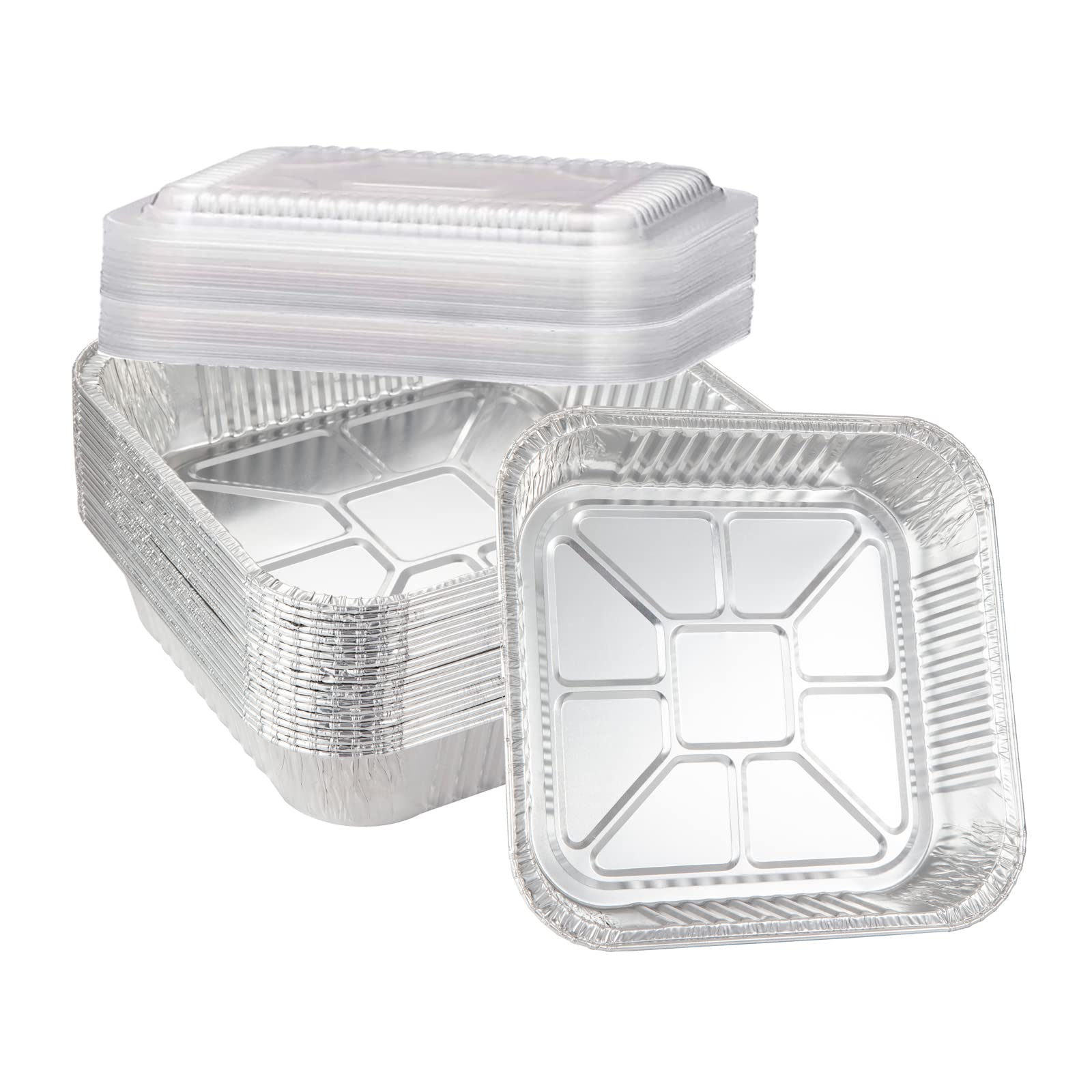 Waytiffer 20-Pack Disposable Aluminum Foil Tins - Heavy Duty Square Cake & Baking Pans with Plastic Dome Lids