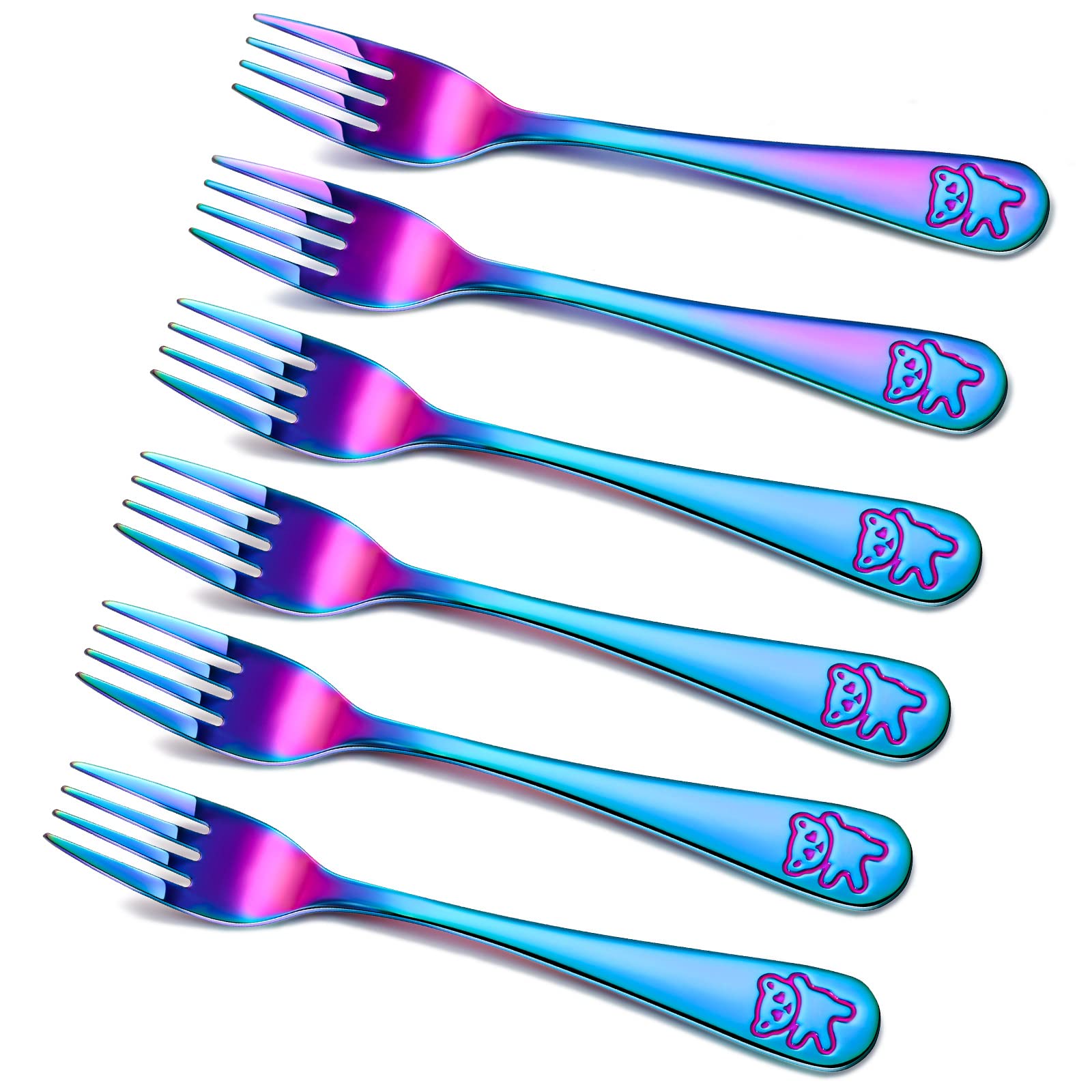 6 Pieces Kids Forks Rainbow Kids Cutlery Set Safe Children Forks Stainless Steel Small Kid Metal Forks Self Feeding Children Sil