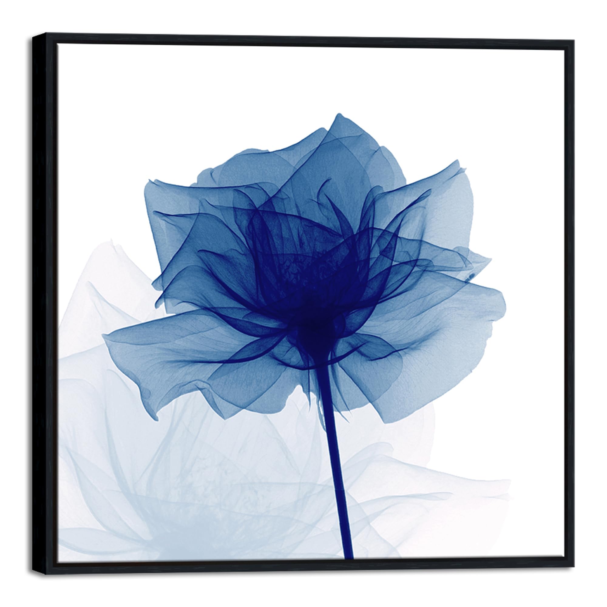 Pyradecor Large Black Framed Blue Flickering Flower Modern Abstract Paintings Canvas Wall Art Grace Floral Pictures On Canvas Pr