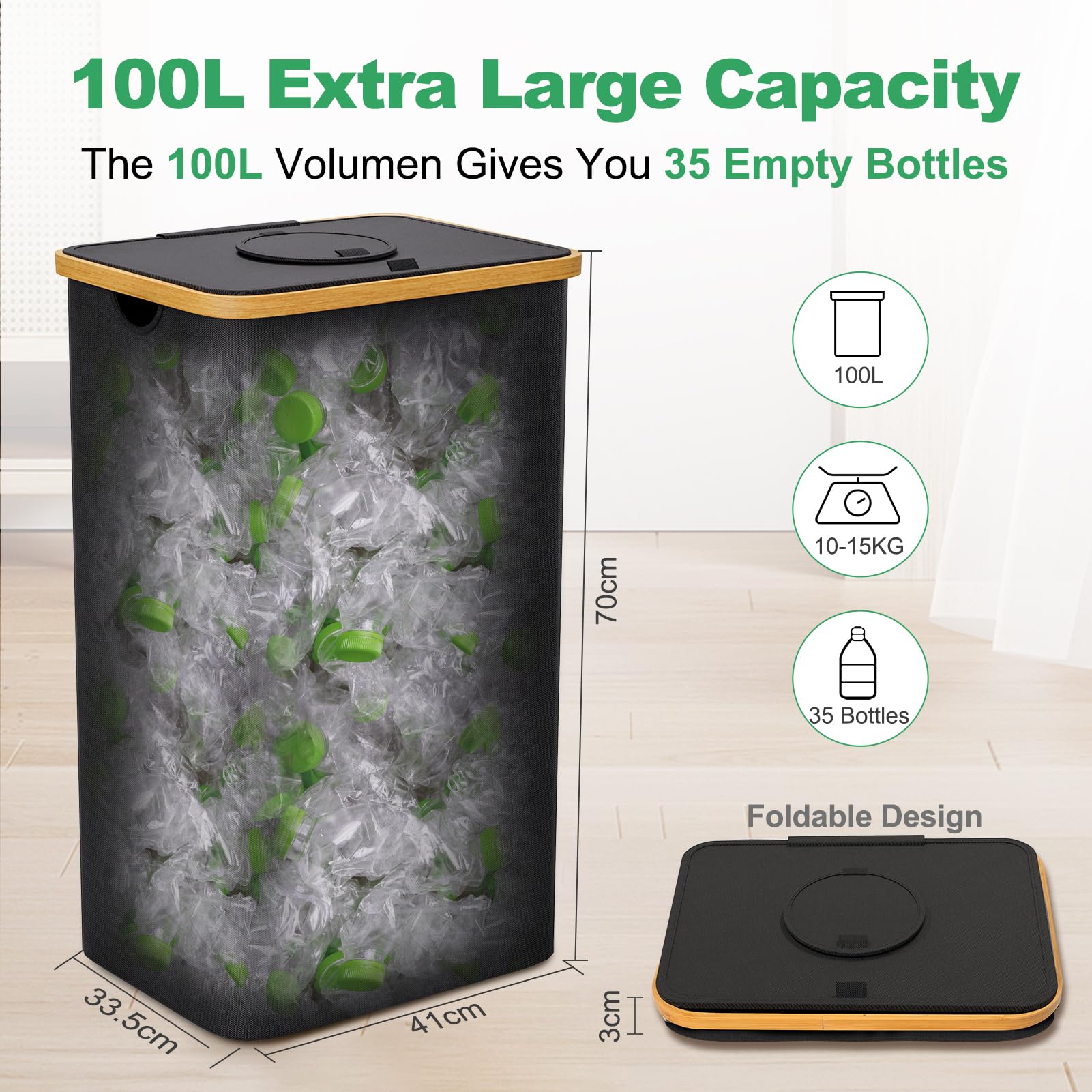Hotoiq Recycling Bin For Kitchen 26 Gallon,Recycle Bin 100L With 2 Removeable And Reusable Inner Bag,Indoor Recycling Bin With L