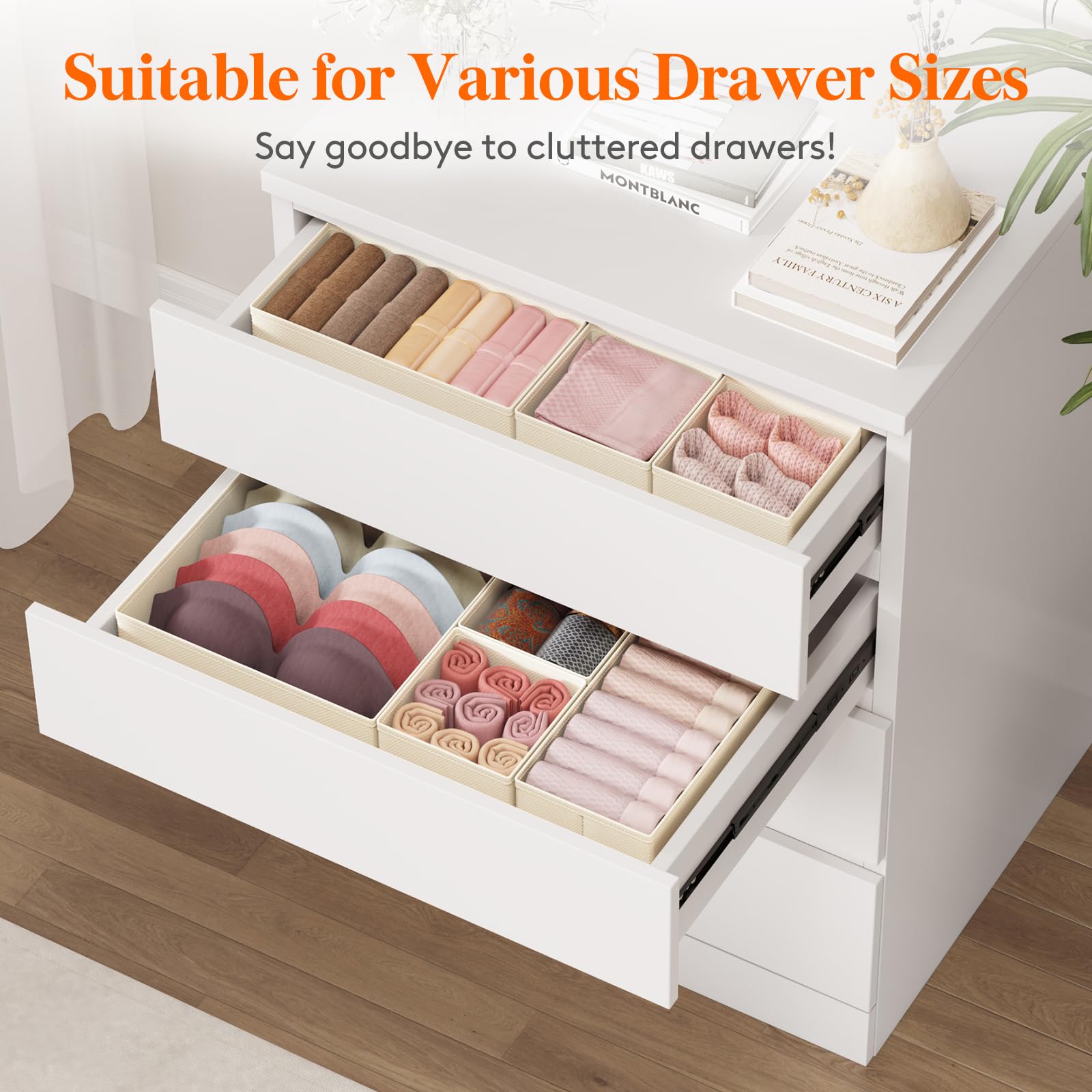 Lifewit 24 Pack Drawer Organizer, Dresser Underwear Drawer Organizer Bins, Foldable Fabric Closet Organizers, Storage Drawer Div