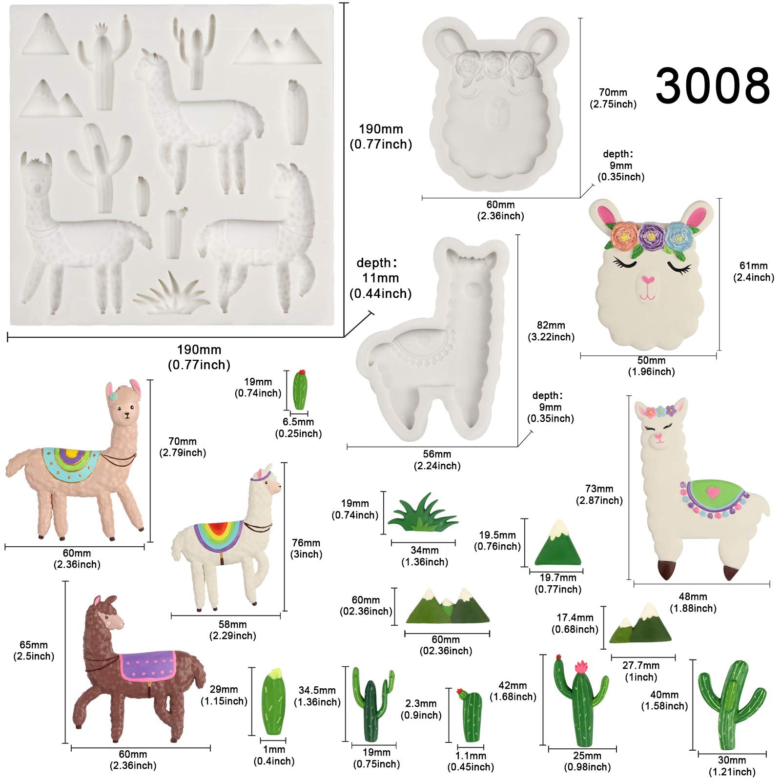 Llama Fondant Silicone Molds Sugarcraft Cake Decorating, Cupcake Topper, Polymer Clay, Epoxy Resin Art