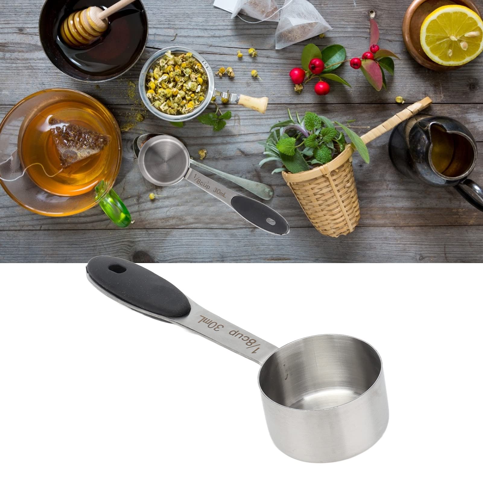 TOPINCN Stainless Steel Measuring Cups - 1/8 Cup, Large Capacity, Comfortable Handle, Silver, Model PCG-US280423_9HCBV24H