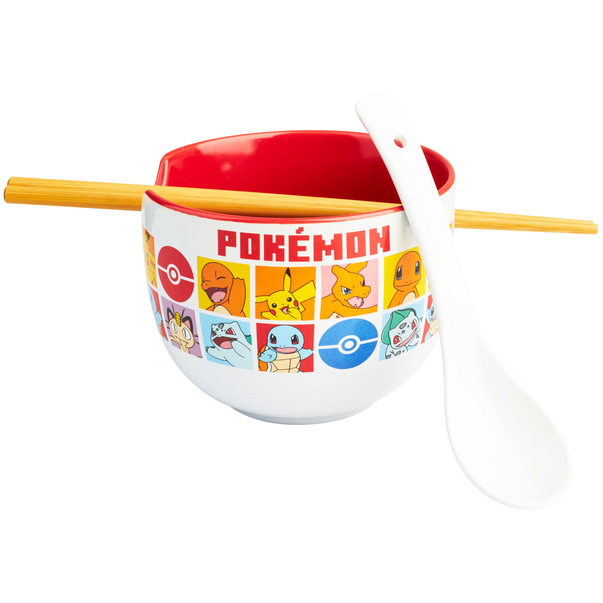 Get Trend Pokemon Ramen Bowl 3 Pc Set with Bamboo Chopsticks, Spoon for Kids Teens Adults, 20oz Noodle Bowl, Microwave Safe, Pik