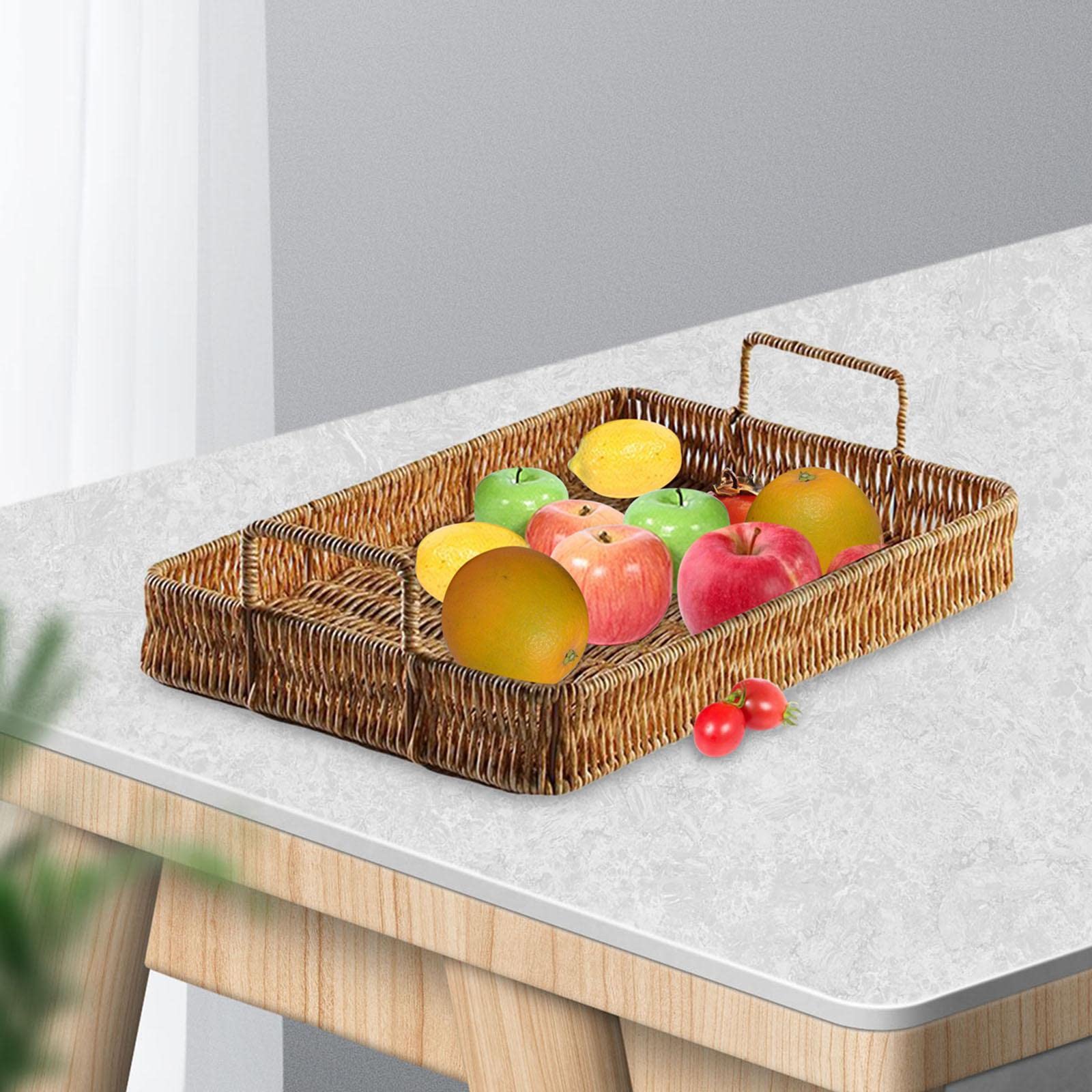 Trendivibe Hand Woven Fruit Serving Tray Snack Bread Trays Organizer For Coffee Table Medium