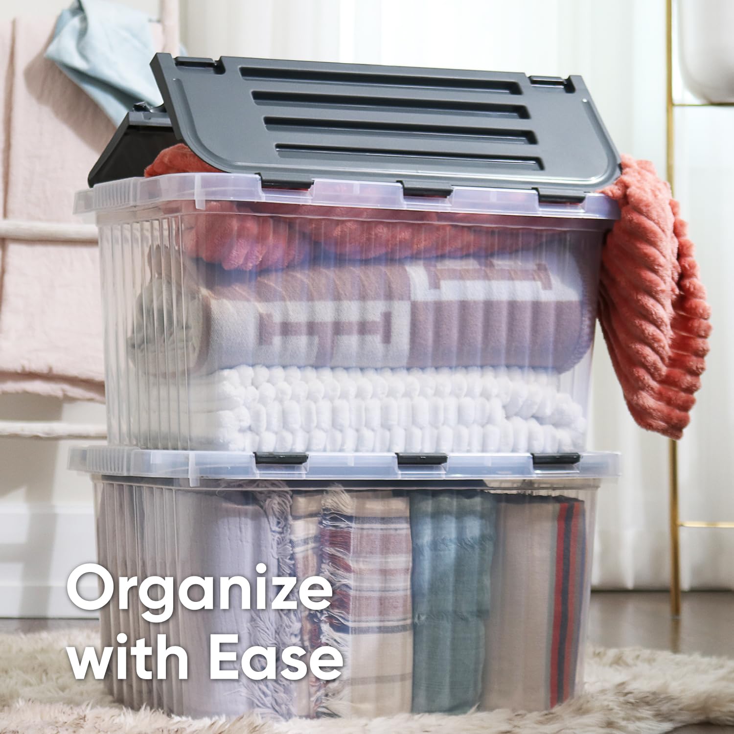 Superio 13 Gallon Hinged Lid Storage Tote; Stackable Storage Container with Lid (52 Quart  Bin with Hinged Lid)