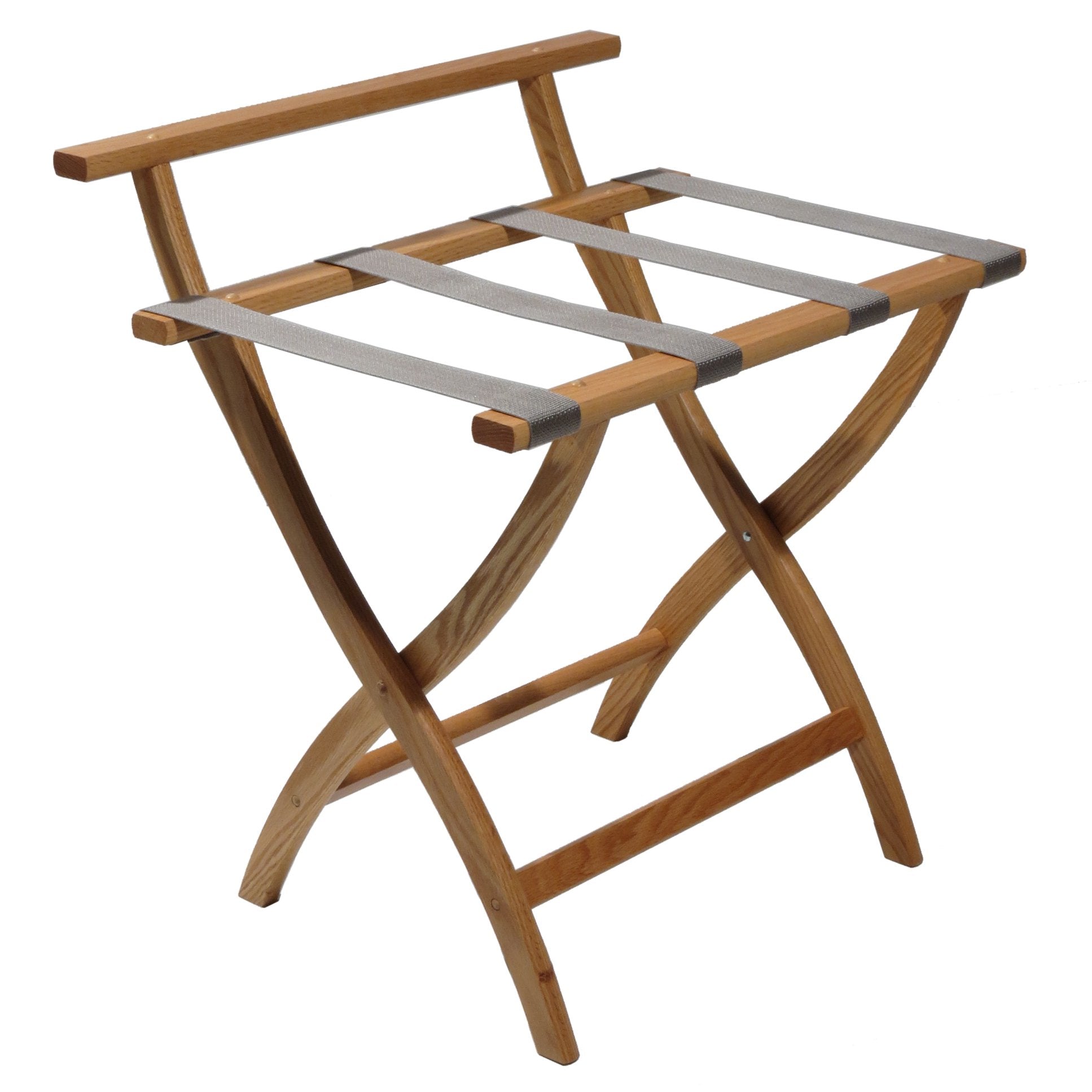 Wooden Mallet WallSaver Luggage Rack  Grey Straps  Light Oak