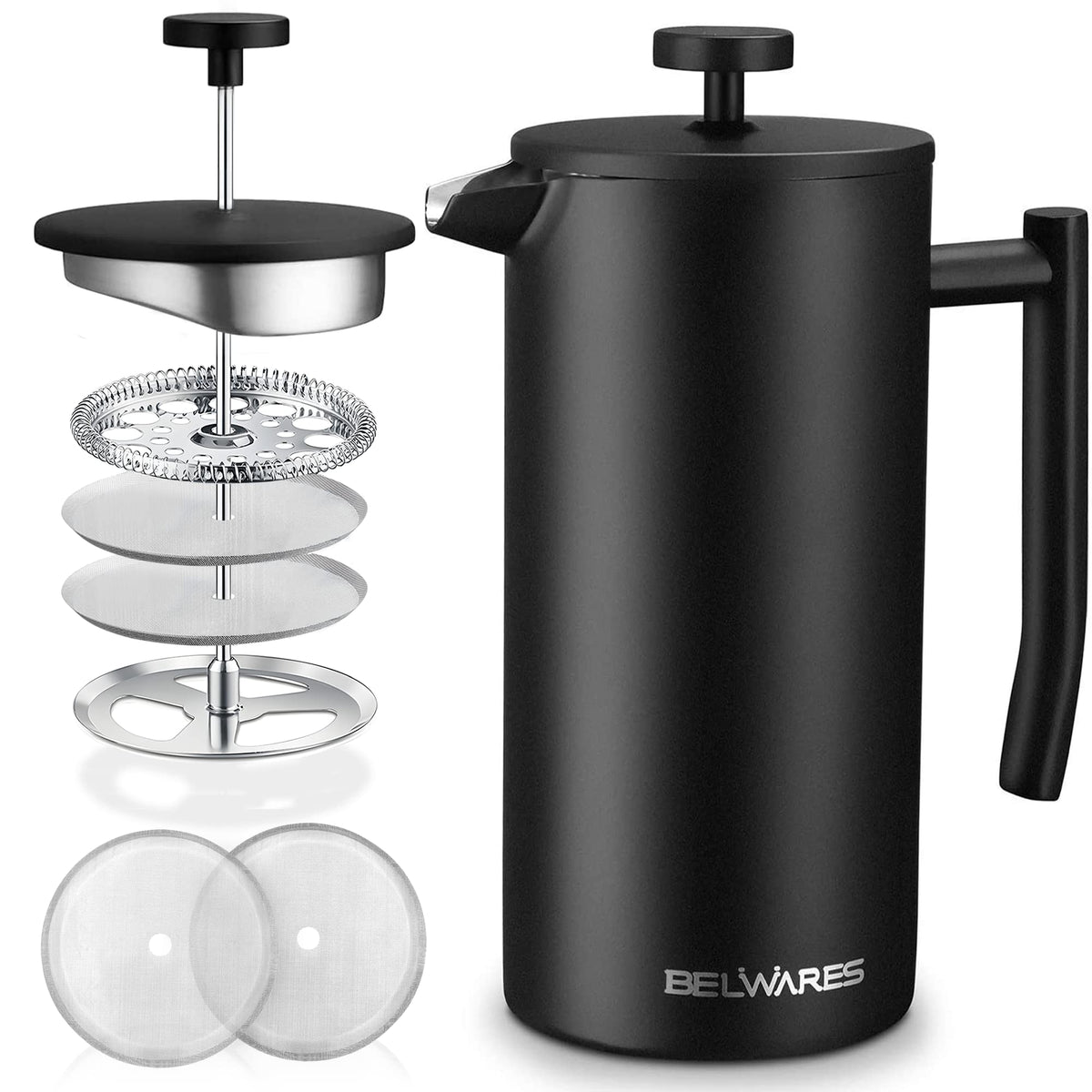 French Press Coffee Maker 50 Oz - Insulated Coffee Press Stainless Steel 304 Large - Double Wall & 4 Level Filtration System (1.
