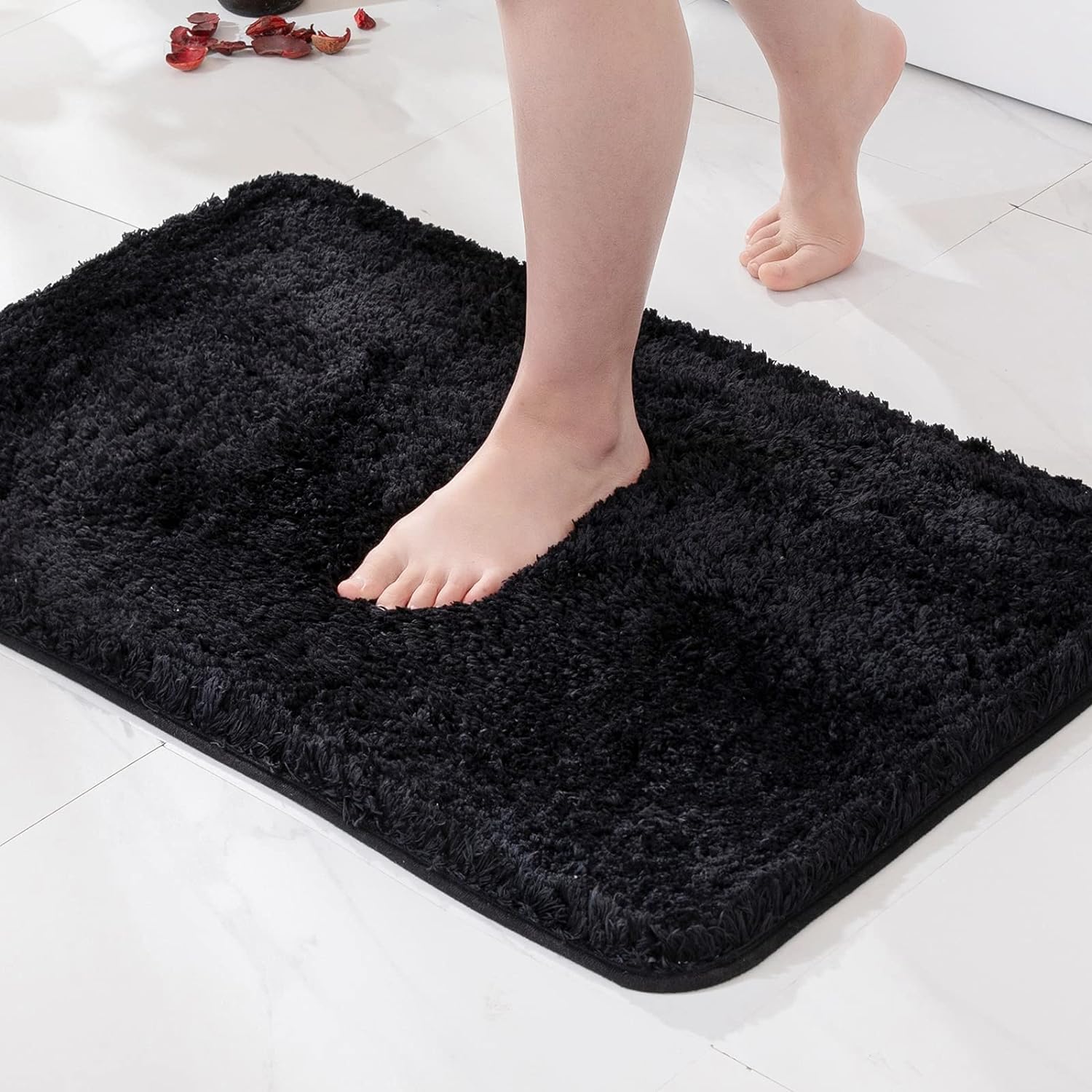 Miulee Black Bathroom Rugs Non Slip Bath Mat 24'' X 48'' Shaggy Soft Bath Rug Plush Microfiber Absorbent Water For Shower Tub Ma