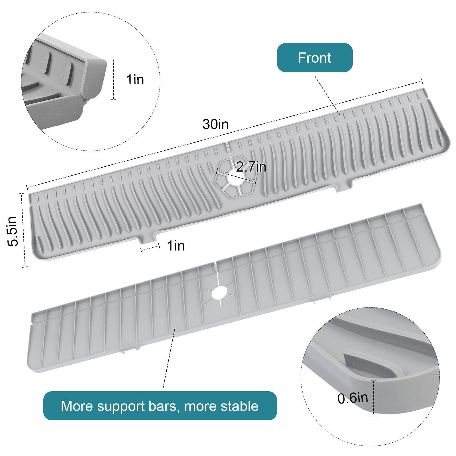 30 Inch Kitchen Sink Splash Guard, Faucet Splash Guard, Kitchen Faucet Mat, Longer Silicone Sink Mat For Kitchen Counter, Bathro