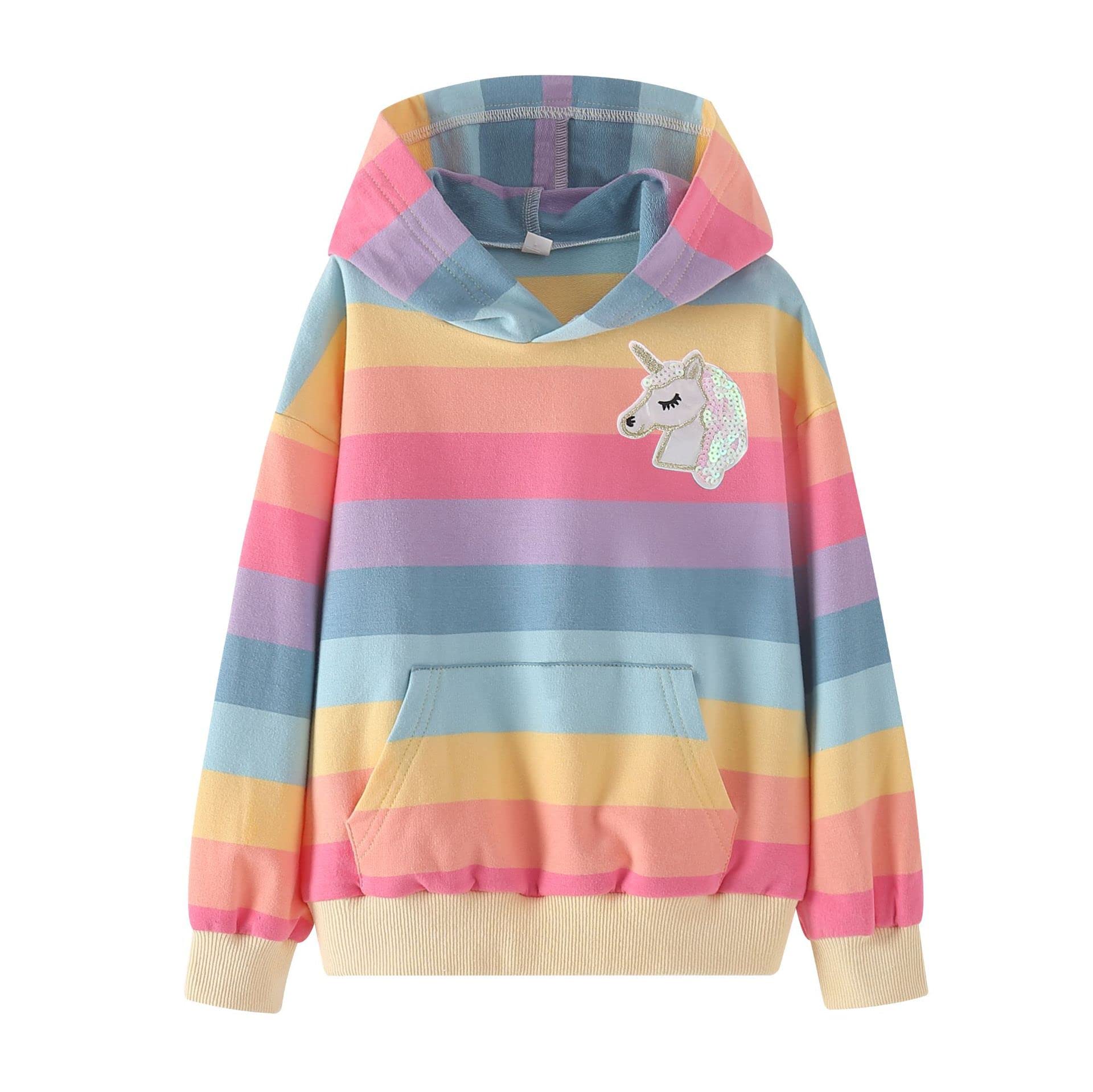 Welaken Rainbow Sweatshirts With Unicorn For Girls Toddler  Kids Ii Little Girls Pullover Tops Cotton Hoodies 8 Years