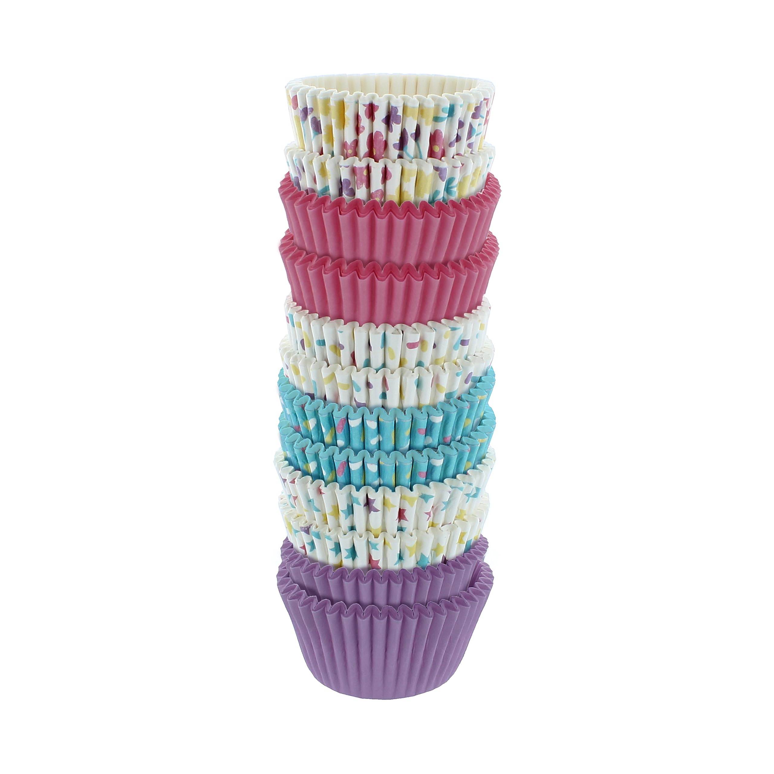 Bakery Crafts Pastel Everyday Baking Cups - 300-2'' Cupcake Liners With Multi-Colored Stars, Confetti, And Flowers In Pastel Sha