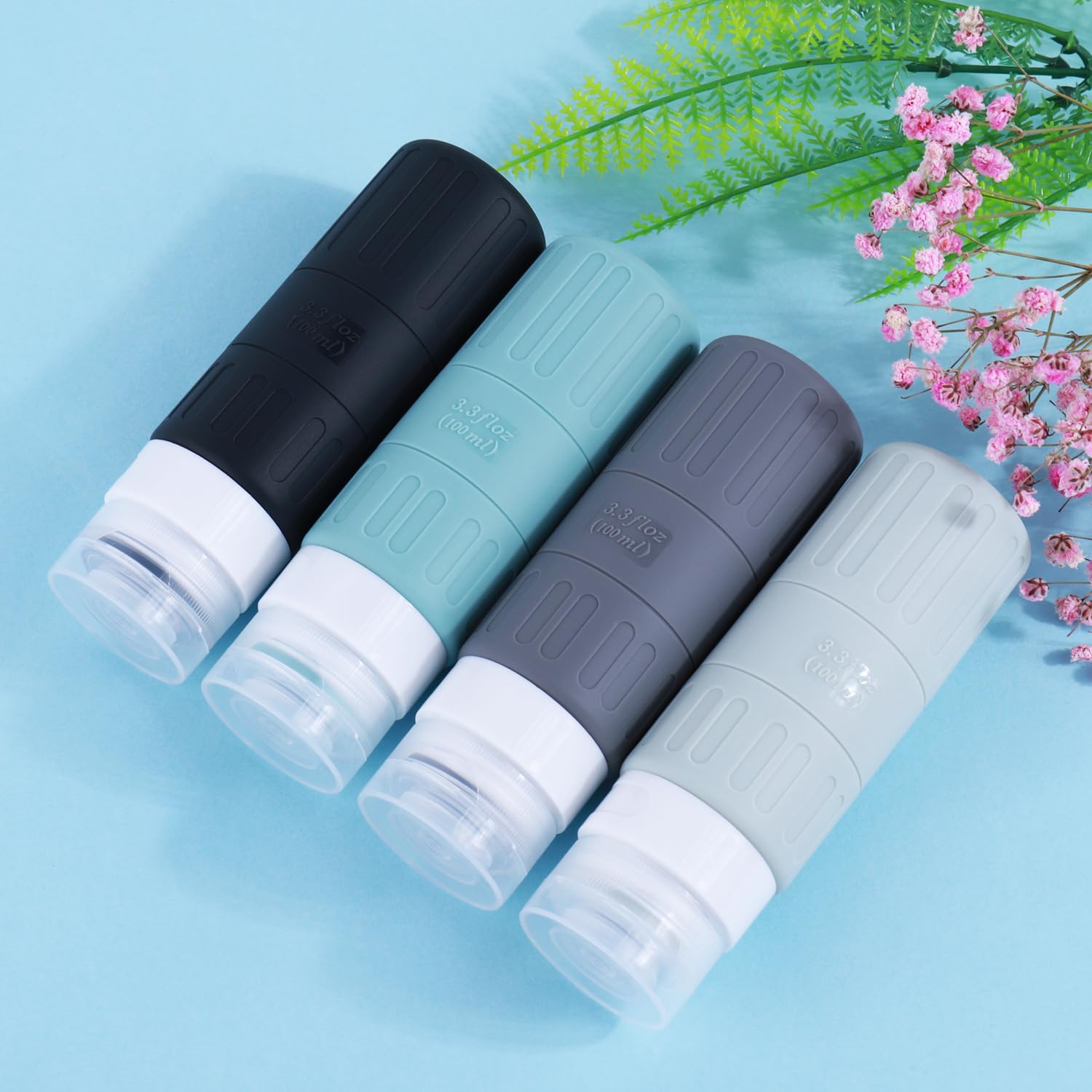 Glamfields Travel Bottles For Toiletries,Tsa Approved 3.3Oz Size Leakproof Silicone Toiletry Containers For Shampoo, Conditioner