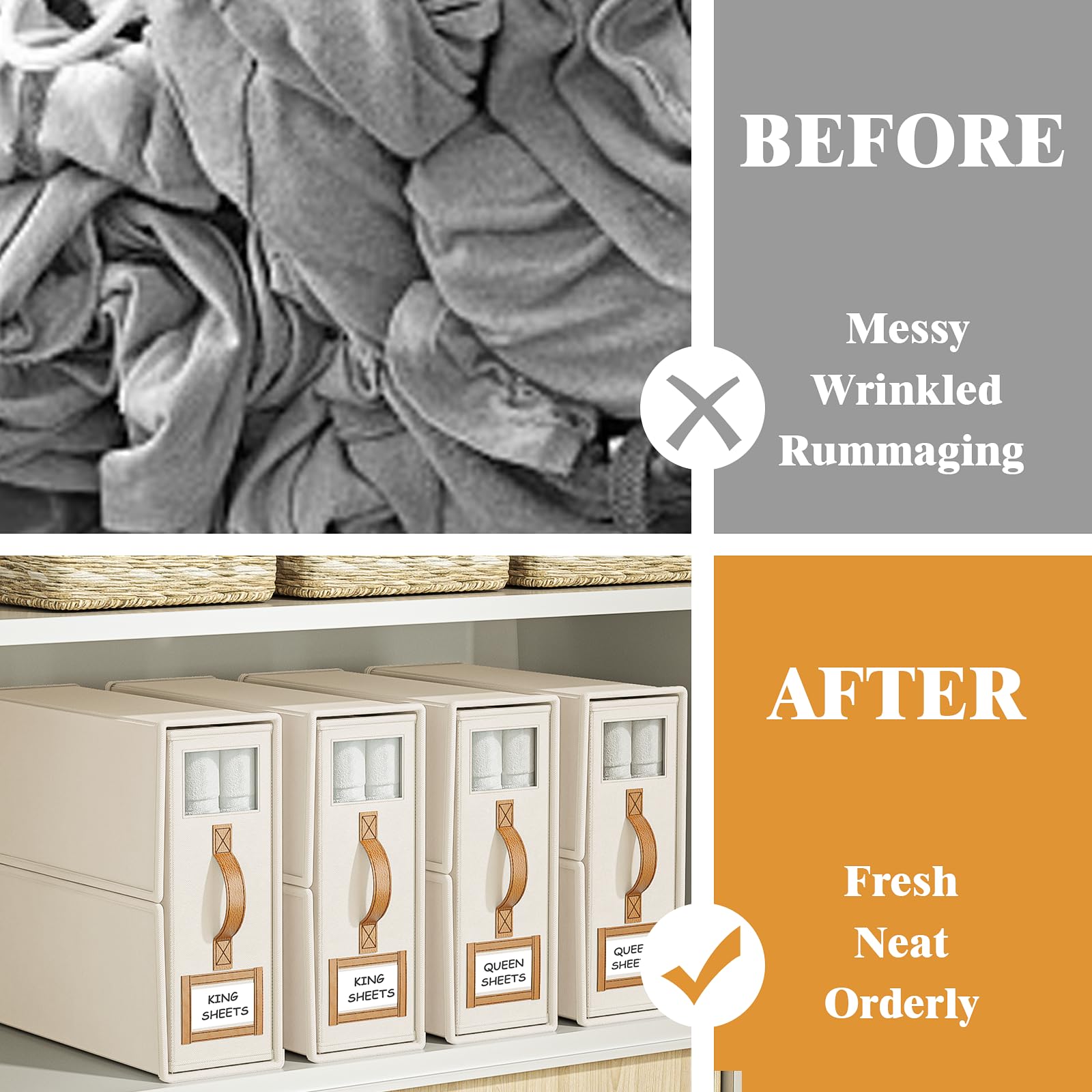 BigPonPon 8 Pack Bed Sheets Organizers And Storage (King Size),Foldable Sheet Organizer With Handle For Linen Closet,Bedding Org