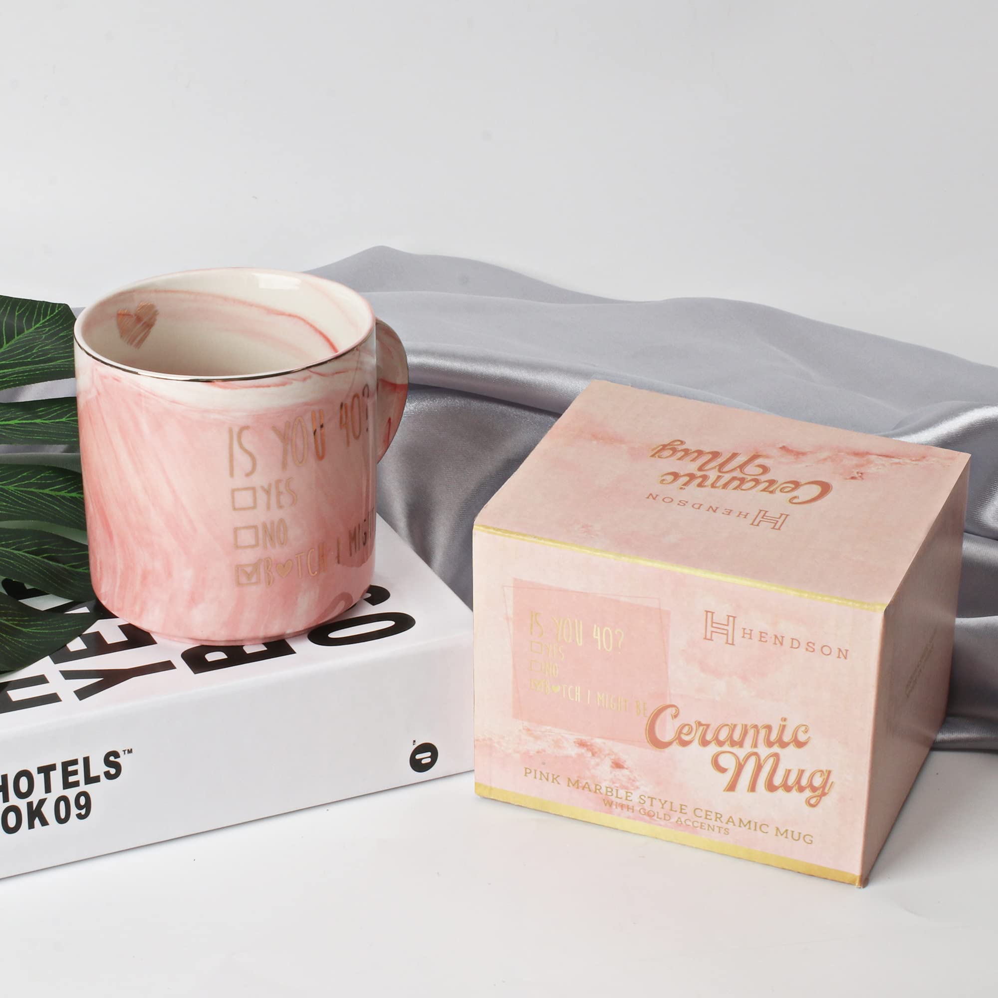 Funny 40th Birthday Gifts for Women - Turning 40 Year Old Birthday Bday Gift Ideas for Wife  Mom  Daughter  Sister  Aunt  Best Friends  Coworkers - Fabulous Pink Marble Mug  Ceramic 11.5oz Coffee Cup