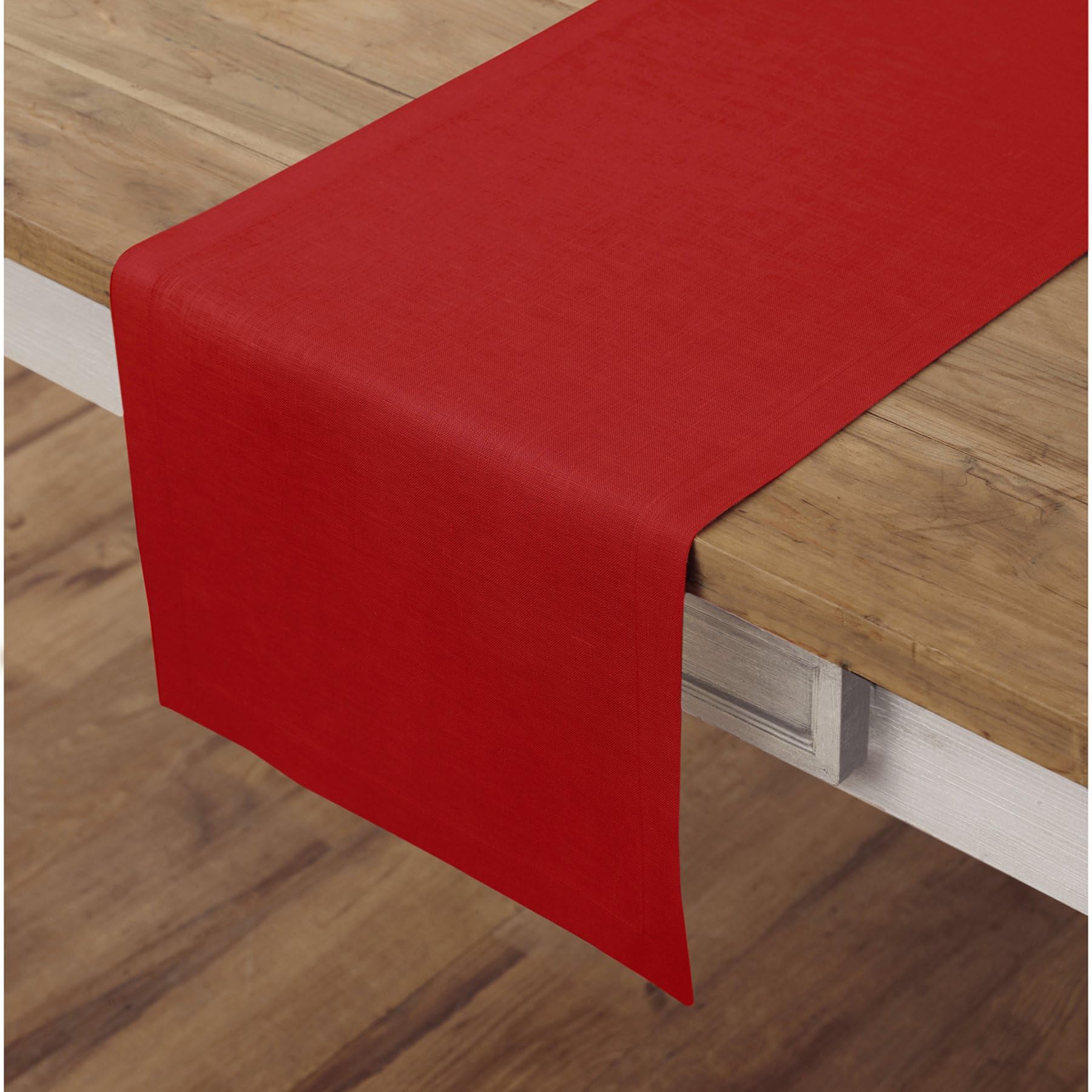 Solino Home Linen Table Runner 132 Inches Long - 100% Pure Linen Red Christmas Table Runner 14 X 132 Inch - Machine Washable Din
