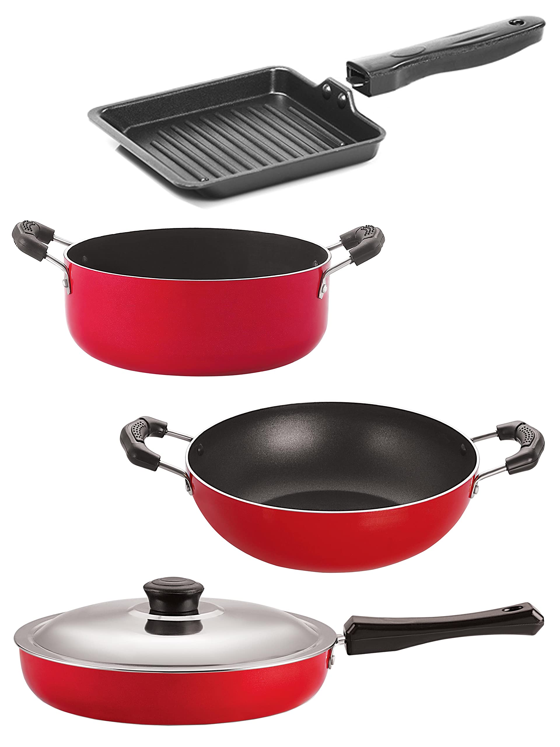 Nirlon NonStick Aluminium Heat Resistance Cookware Set Of 4 Pieces With Bakelite Handle (Fp12_Kd13_Sgp_Cs24)