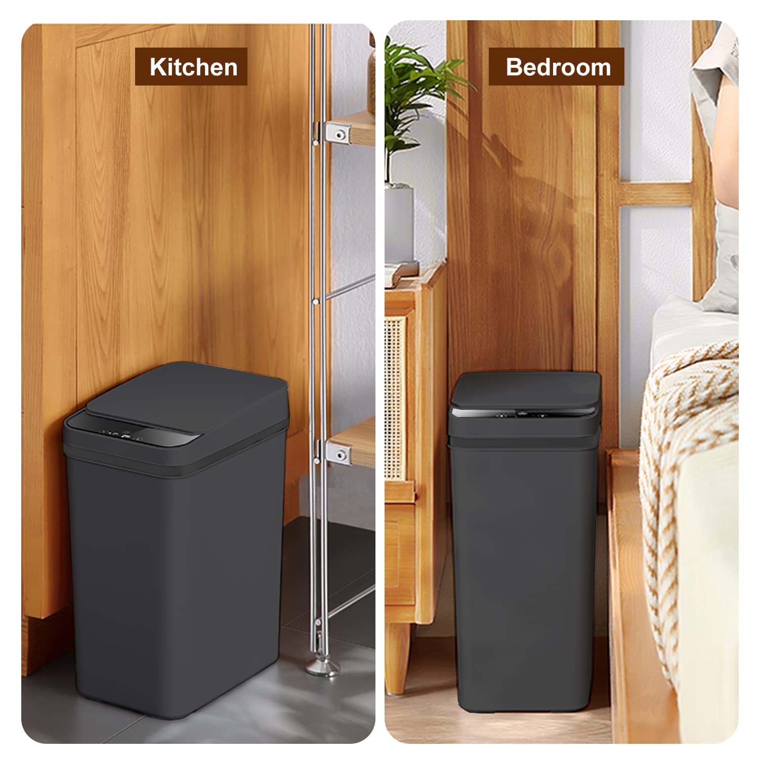 Yatmung 2 Pack - Skinny Trash Bin Sensor Motion 2.5 Gallon Touchless Bathroom Trash Can - Smart Trash Can With Lid - Electric, N