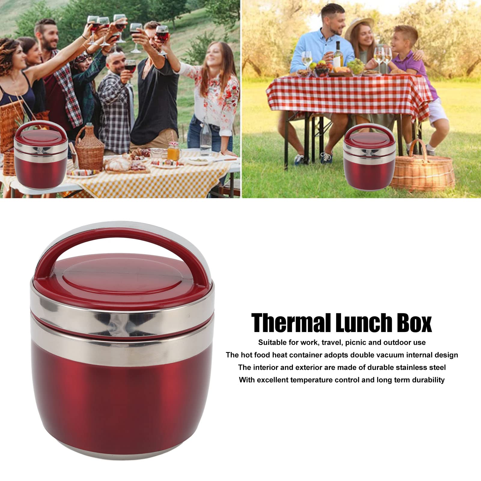 Hztyyier 1.5L 304 Stainless Steel, Insulated Food Jars Thermoses Insulated Food Container Vacuum Thermal Lunch Box Portable Bent