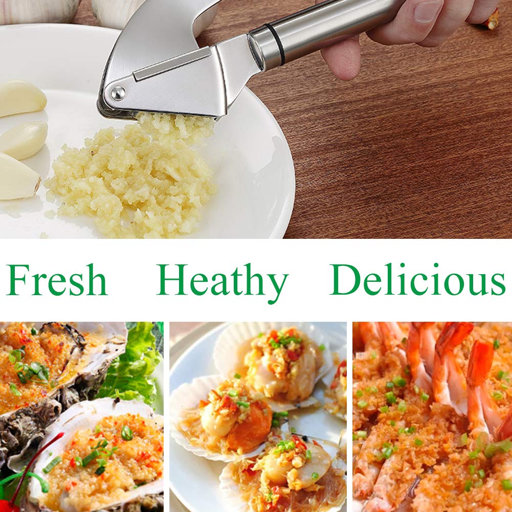 Sunkuka Premium Garlic Press Set - Large Capacity Stainless Steel Mincer, Crusher & Peeler, Ergonomic Design, Rust Roof, Easy Cl