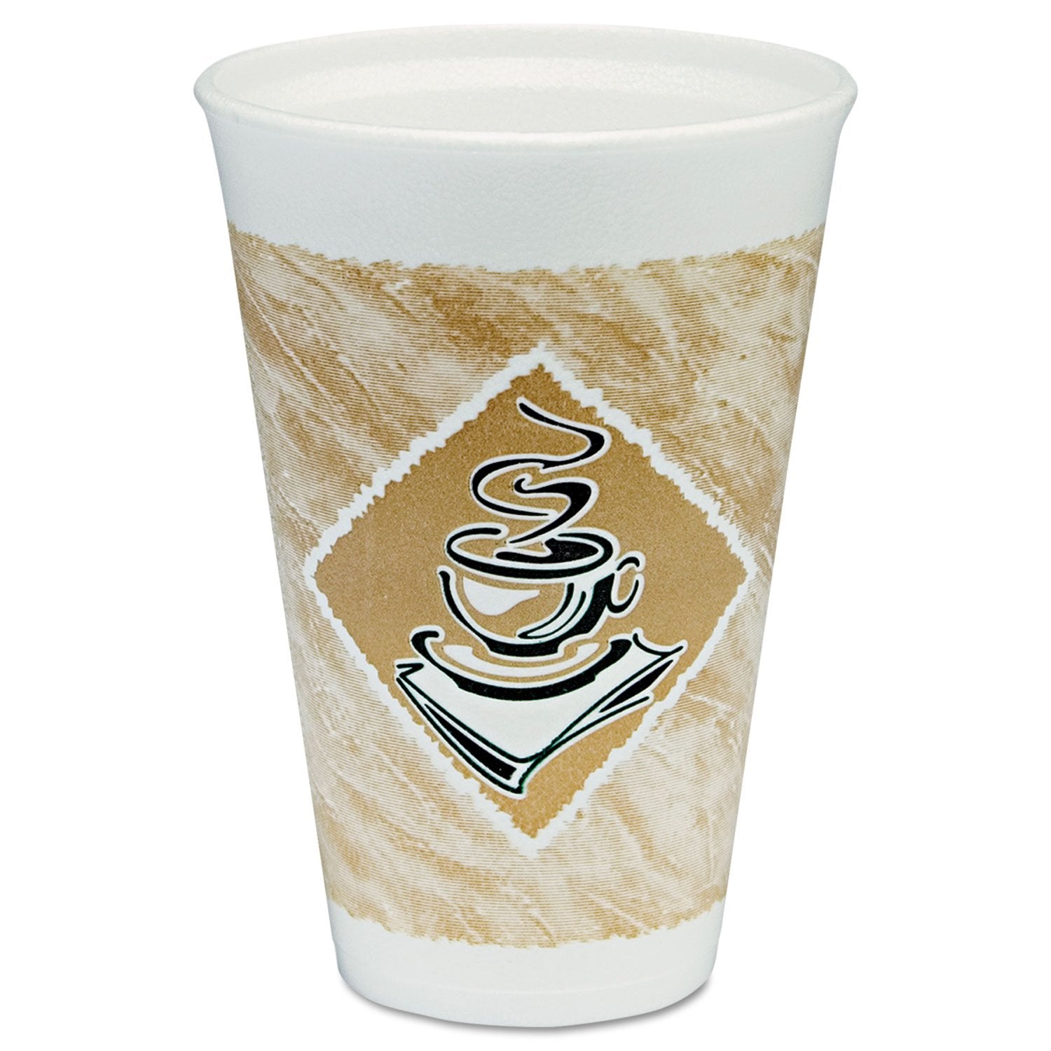 Dart 16X16Gpk Cafe G Hot/Cold Cups Foam 16 Oz White/Brown With Green Accents 25/Pack
