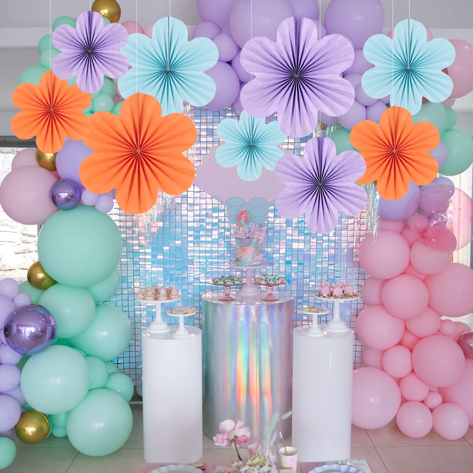 Paper Flowers Decorations For Wall Blue Paper Fans Classroom Decoration Paper Floral Backdrop Decor Paper Fans Decoration Hangin