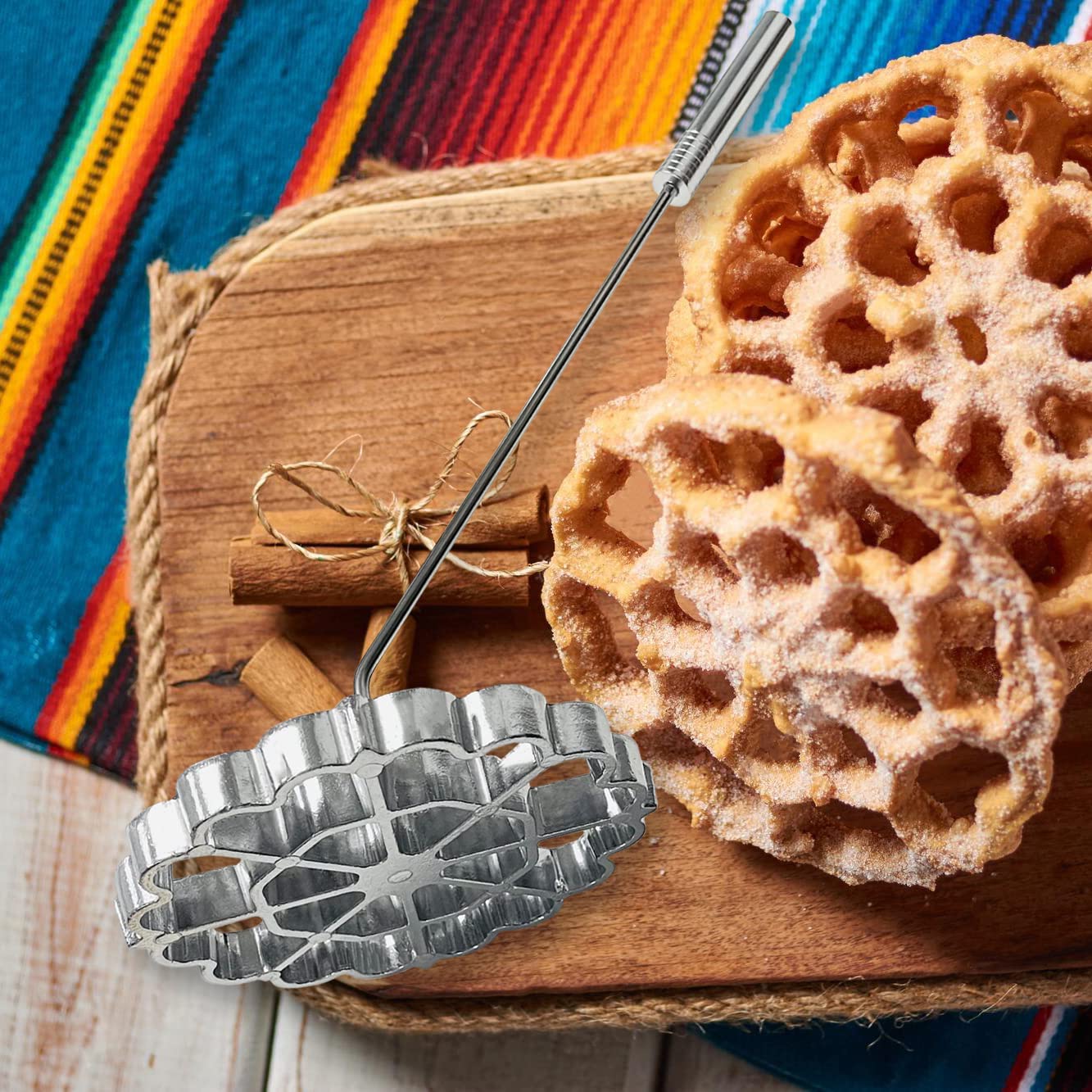 Bunuelos Mold With Handle,Rosette Timbale Iron Set Aluminum Waffle Molds With Handle,Funnel Cake Ring,Molde Para Buuelos De Vien