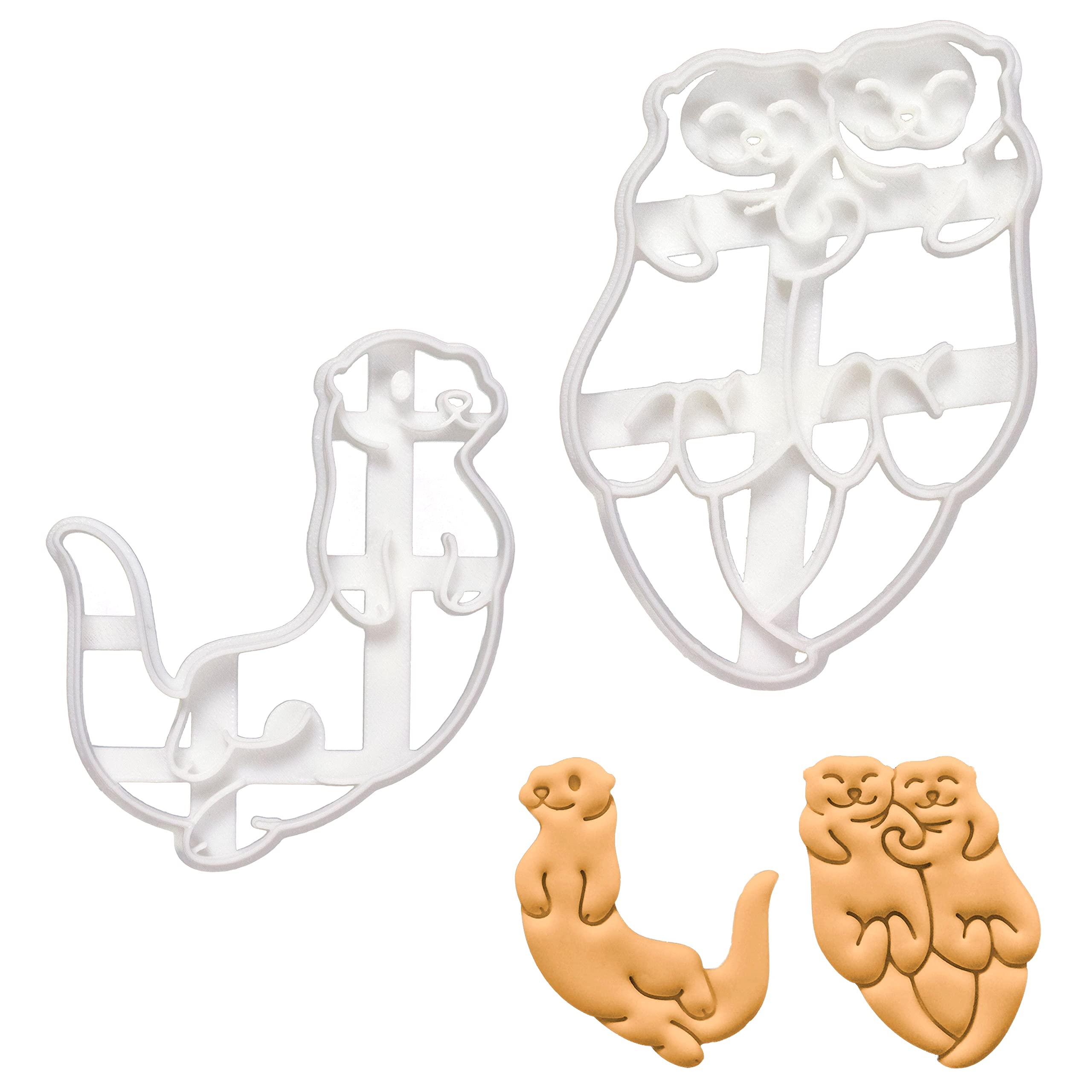 Set Of 2 Otter Cookie Cutters (Design: Swimming Sea Otter And Otter Holding Hands), 2 Pieces - Bakerlogy