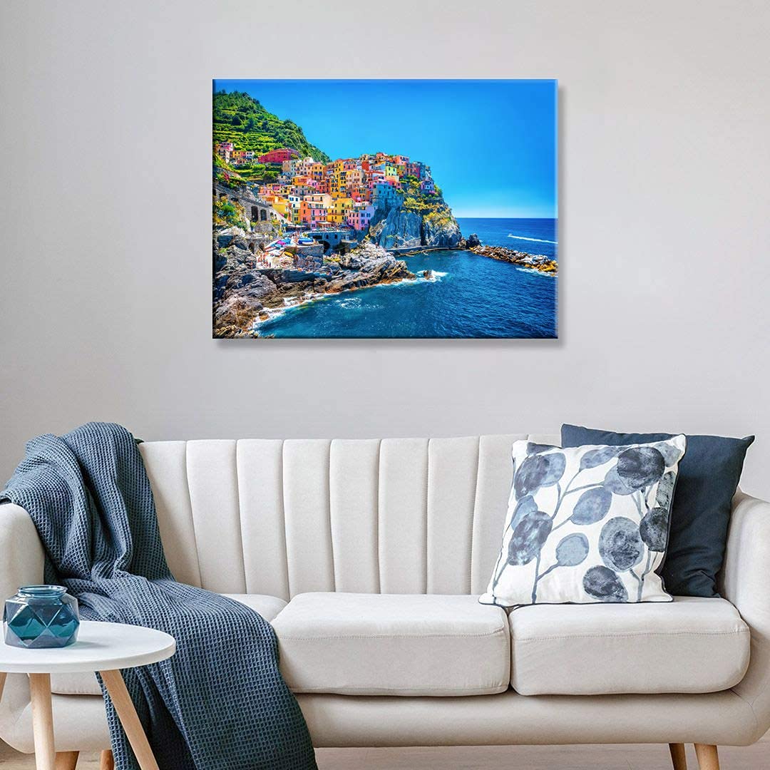 Nan Wind Modern Canvas Painting Wall Art Cityscape Traditional Port Mediterranean Sea Cinque Terre Italy Coast Landscape Print O