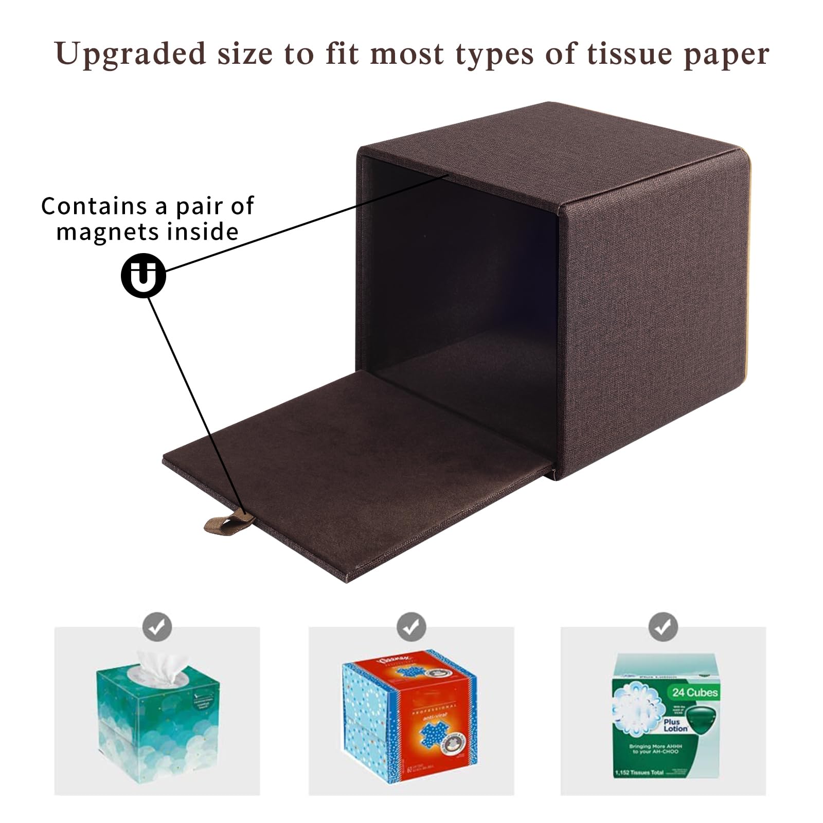 Rhcsz Linen Square Tissue Box Cover,Cube Tissue Box Holder-Excellent Rosegold Leather Decoration,Table Napkin Case Dispenser,Fac