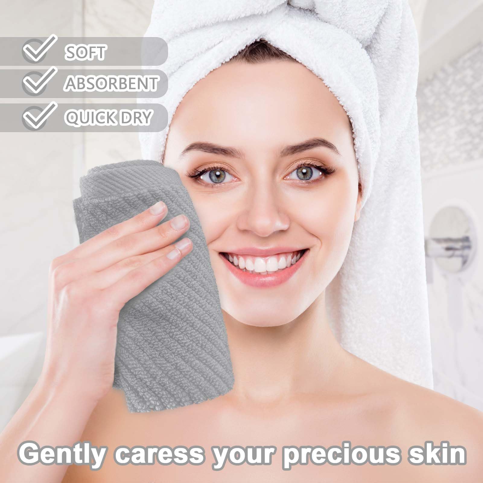 Voova & Movas Grey Washcloths 6Pc (13''X13'') - 100% Cotton | Lightweight | Thick | Quick Dry | Soft | Absorbent, Small Hand Tow