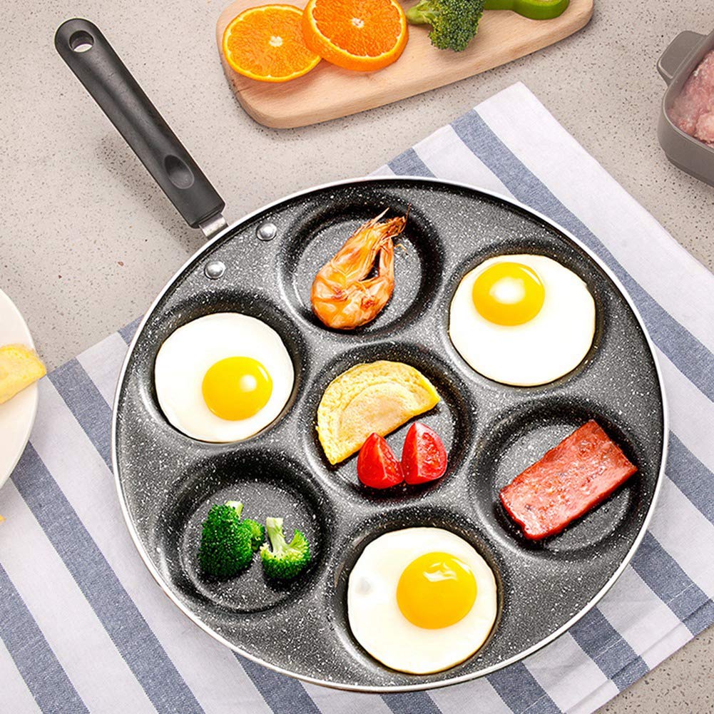 Egg Frying Pan 7 Cup Mold, Non-Stick Iron Egg Cooker Rings, Omelet Burger Pancake Pan, Gas Stove And Induction Hob Compatible Fo