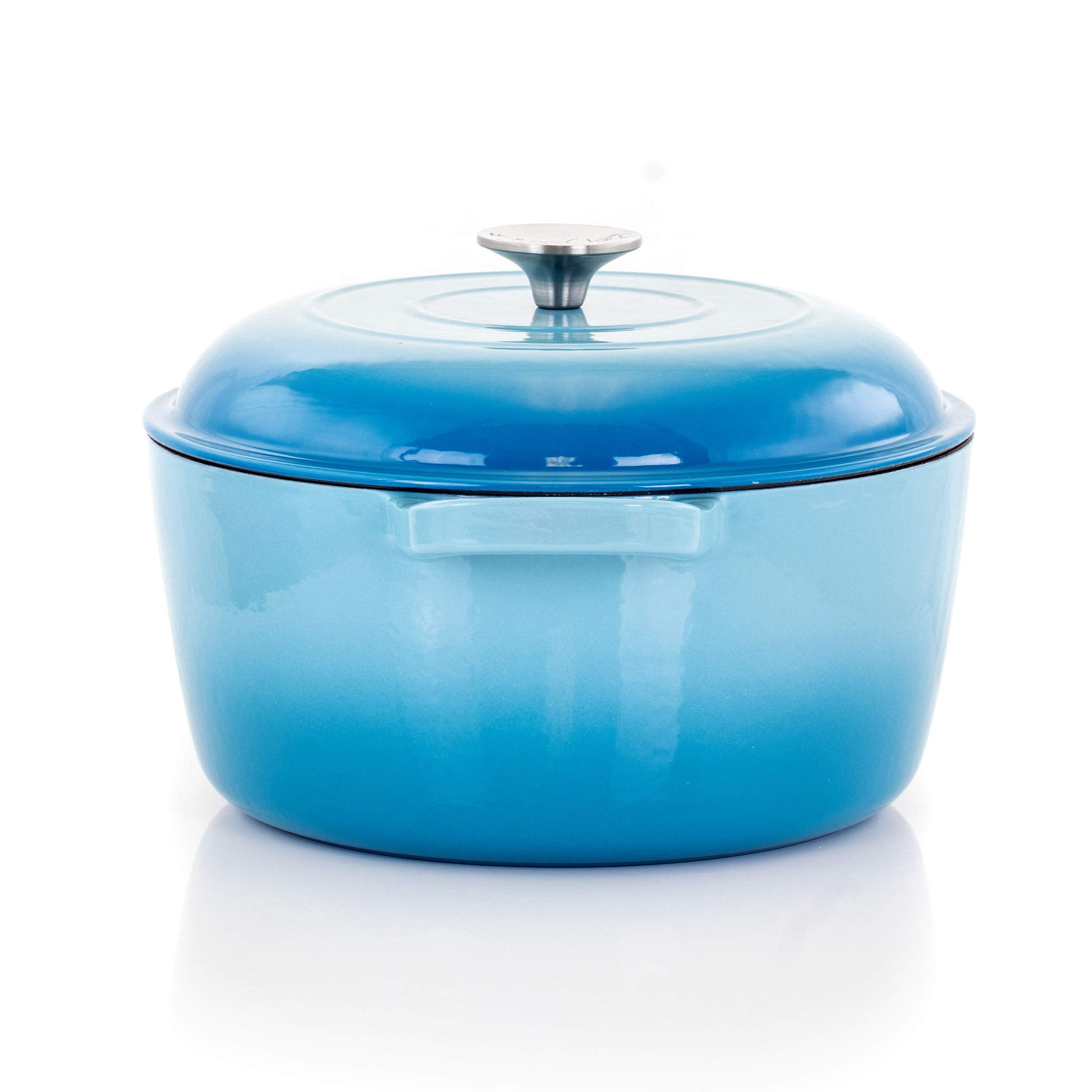 Megachef Round Enamel Cast Iron Casserole With Lid, 5 Quart, Blue