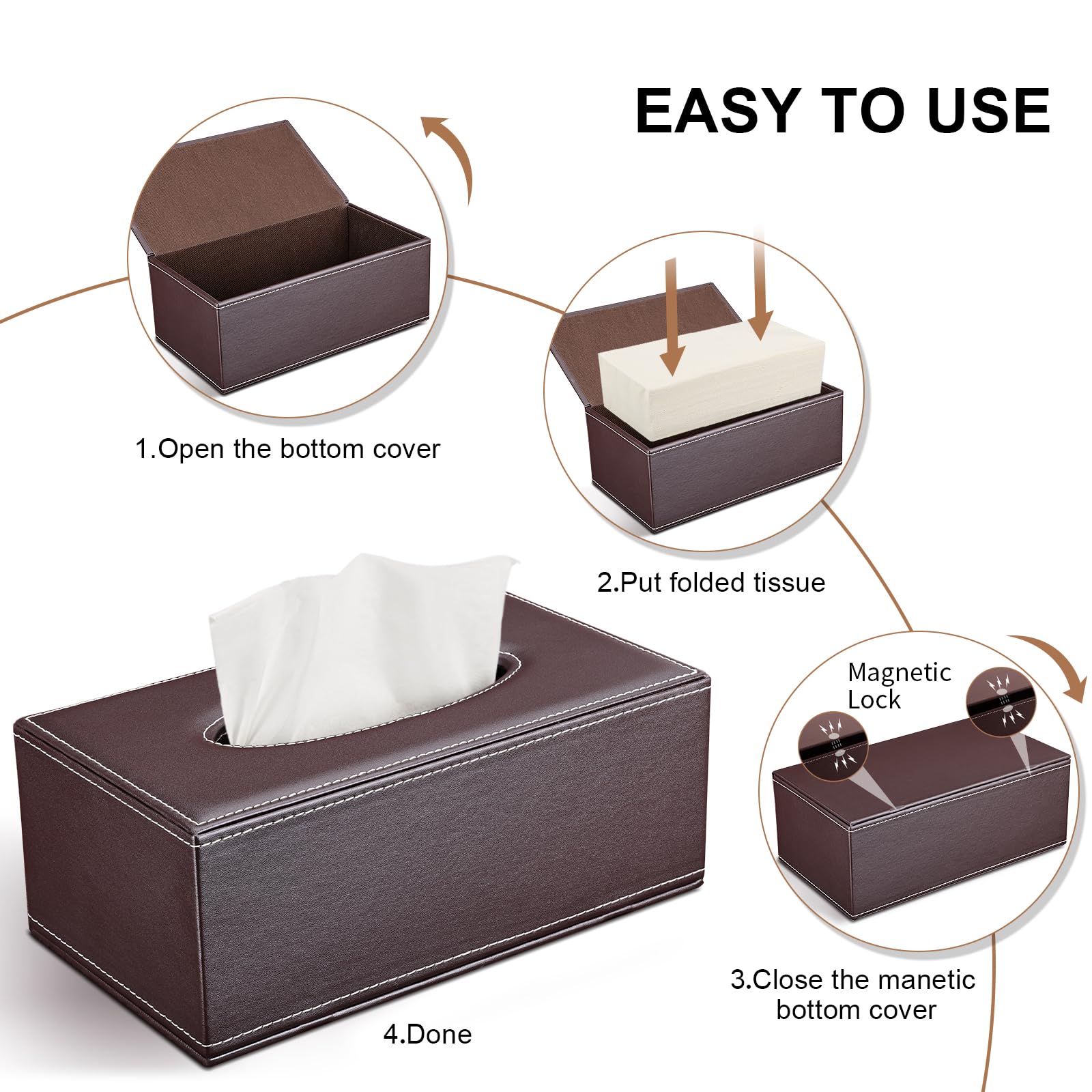 Tissue Box Cover Rectangle, Pu Leather Tissue Box Holder Rectangular, Kleenex Box Covers For Home/Office/Car Decoration 9.84''X5