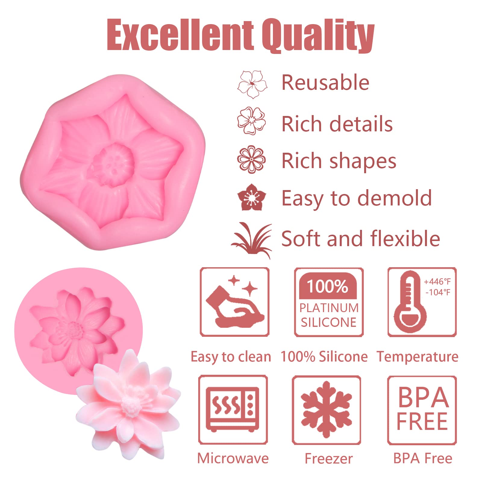 Flowers Silicone Chocolate Molds 4 Pcs Sunflower Fondant Silicone Molds Chrysanthemum Orchid Grass Mould For Cake Decoration Can